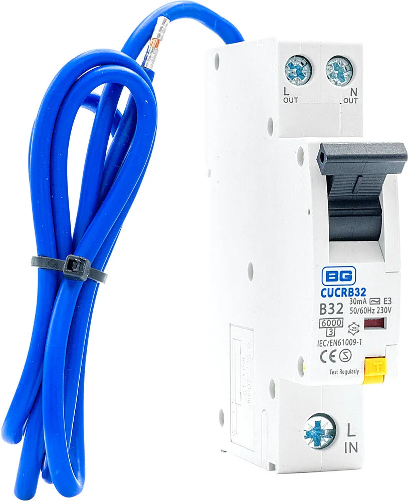 BG CUCRB32 32A SP 1 Module B Curve 6kA 30mA Type AC Compact RCBO