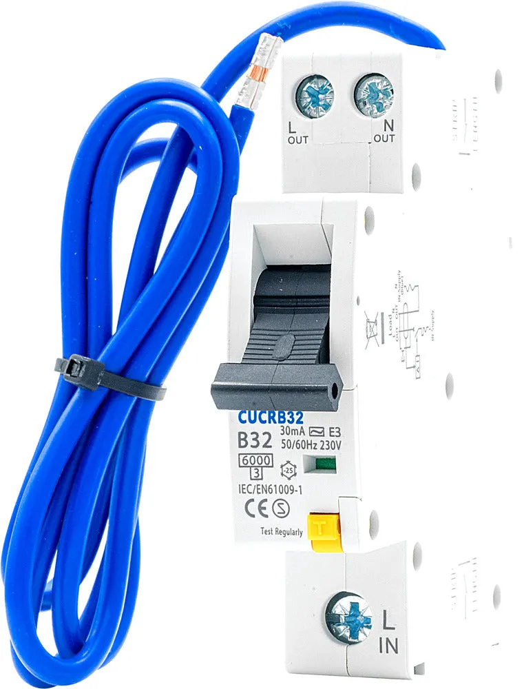 BG CUCRB32 32A SP 1 Module B Curve 6kA 30mA Type AC Compact RCBO