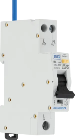 BG CUCRB6DPA 6A Double Pole 1 Module B Curve 6kA 30mA Type A Compact RCBO