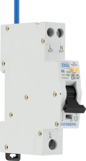 BG CUCRB6DPA 6A Double Pole 1 Module B Curve 6kA 30mA Type A Compact RCBO
