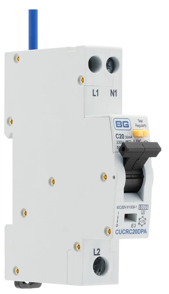 BG CUCRC20DPA 20A 30mA C Curve Type A Double Pole Compact RCBO Bi-Directional