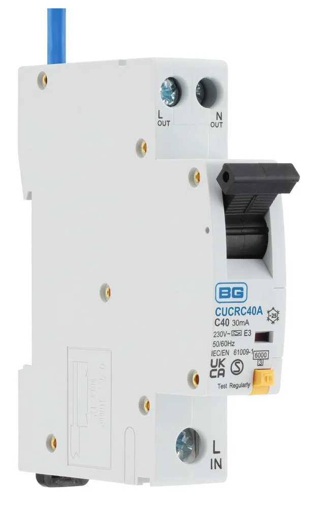BG CUCRC40A 40A SP 1 Module C Curve 6kA 30mA Type A Compact RCBO