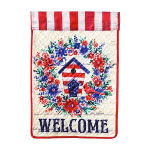 Birdhouse Wreath Garden Quilted Flag,14q9877