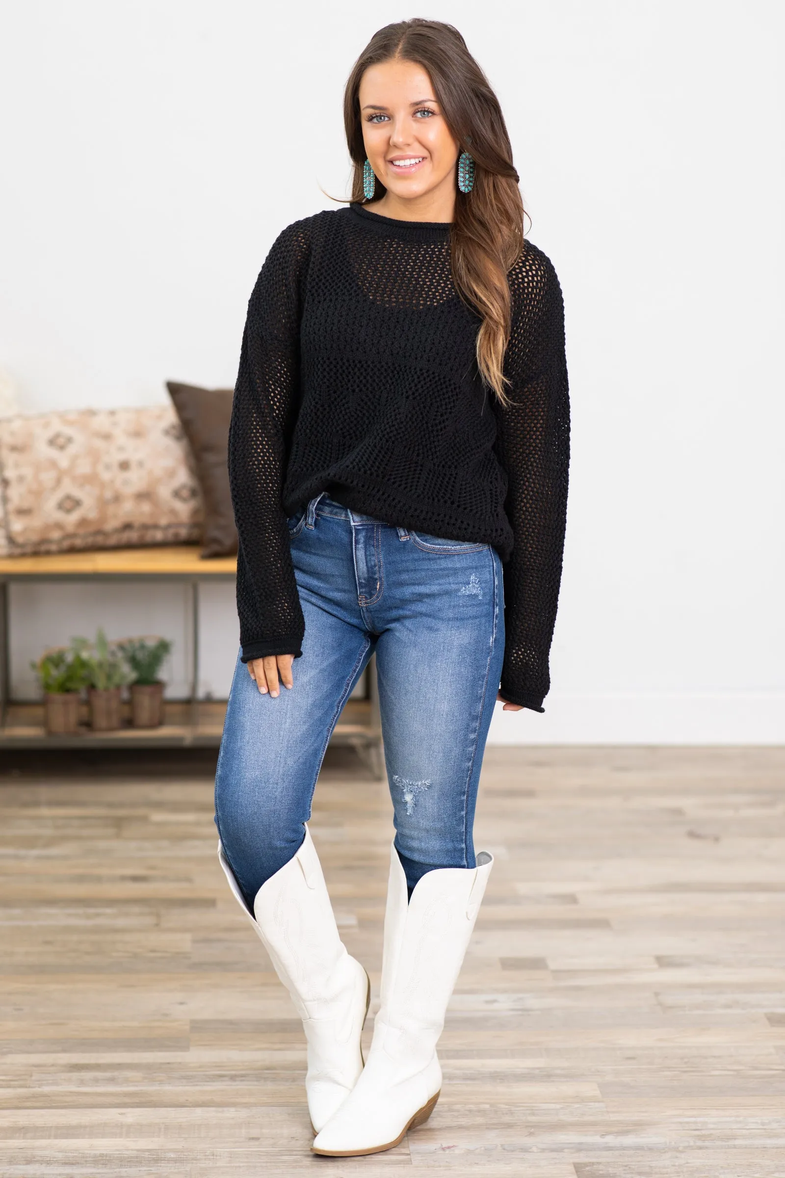 Black Fishnet Lightweight Sweater