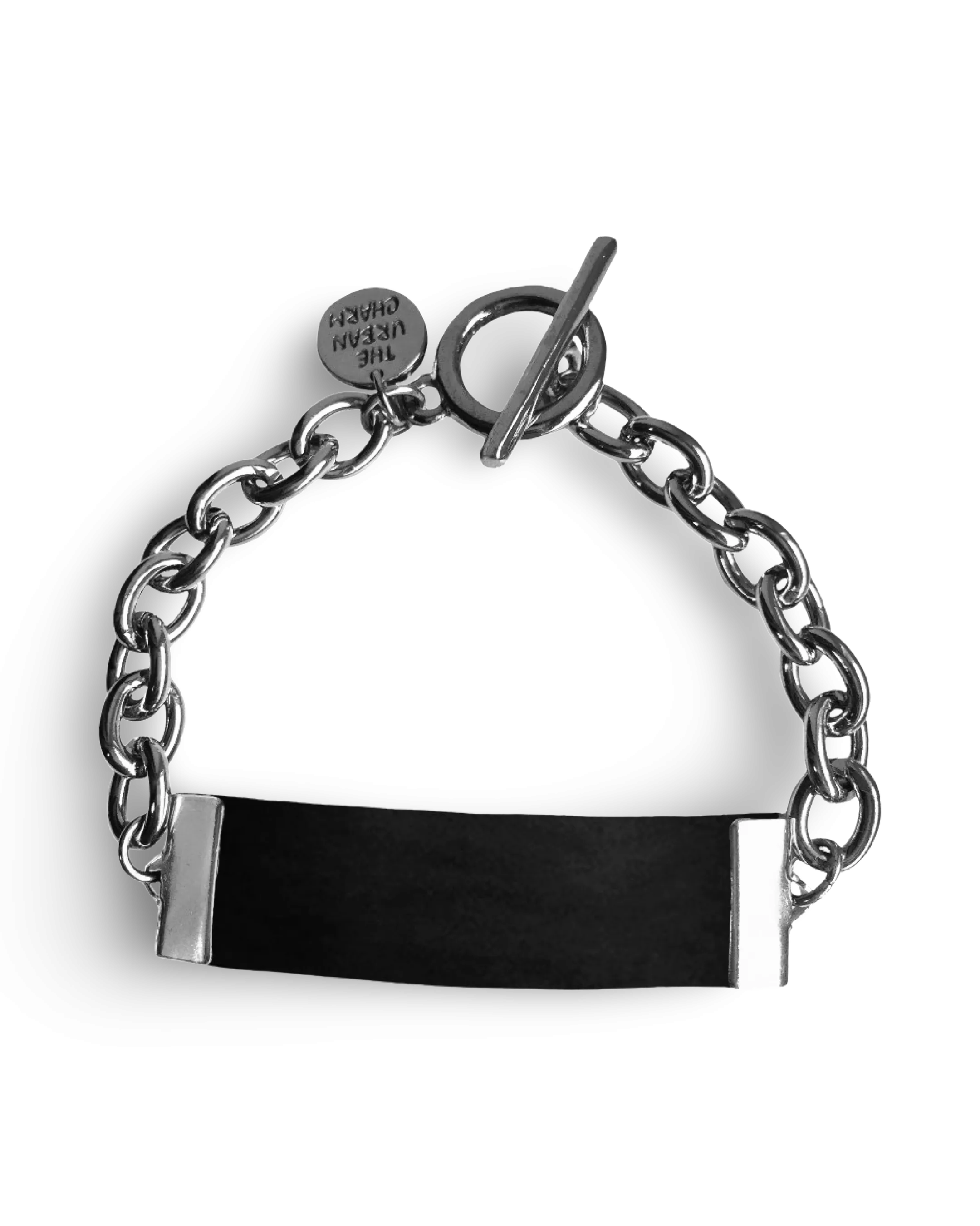 Black Leather and Chain ID Toggle Bracelet by The Urban Charm