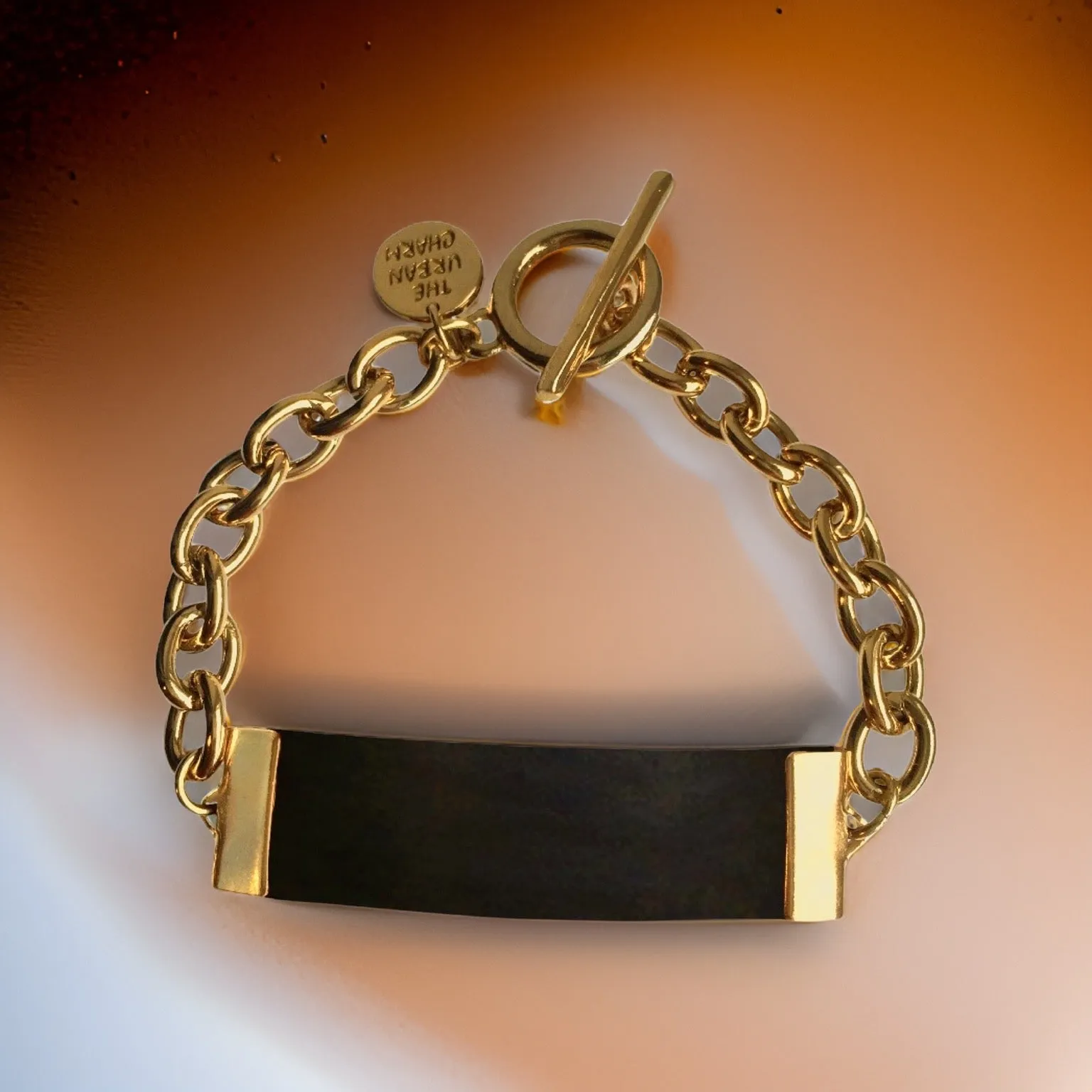 Black Leather and Chain ID Toggle Bracelet by The Urban Charm