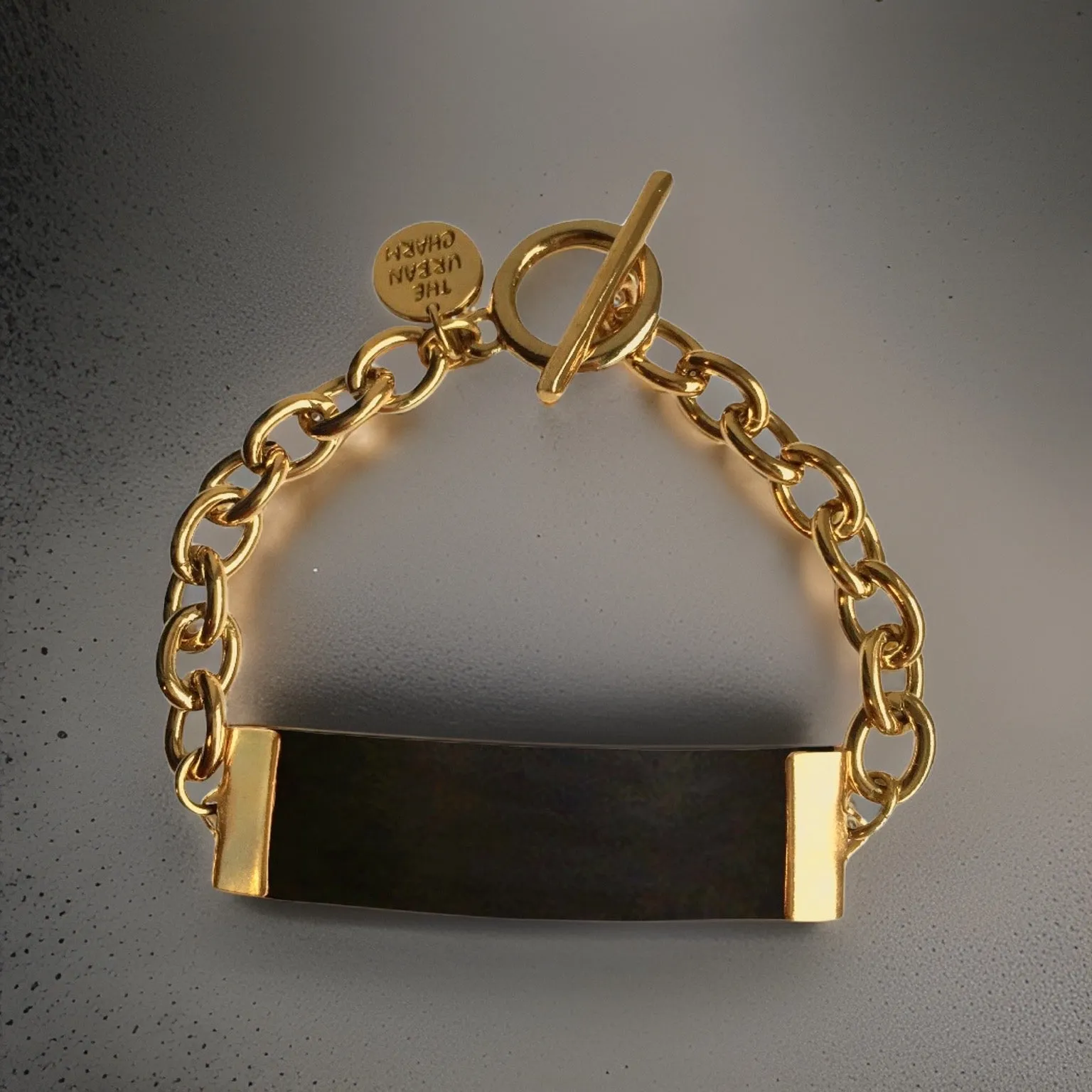 Black Leather and Chain ID Toggle Bracelet by The Urban Charm