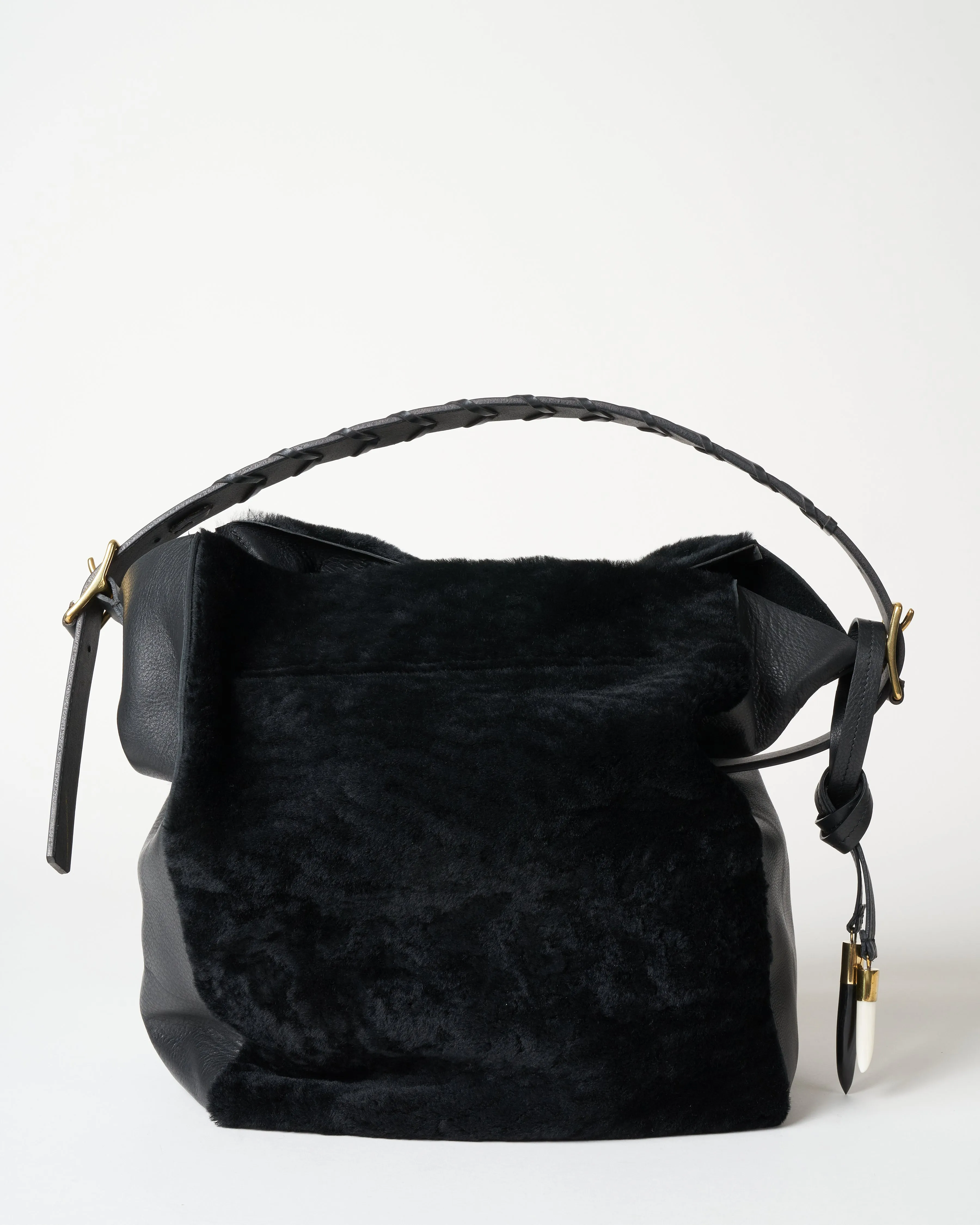 black shearling cowdray hobo bag - black