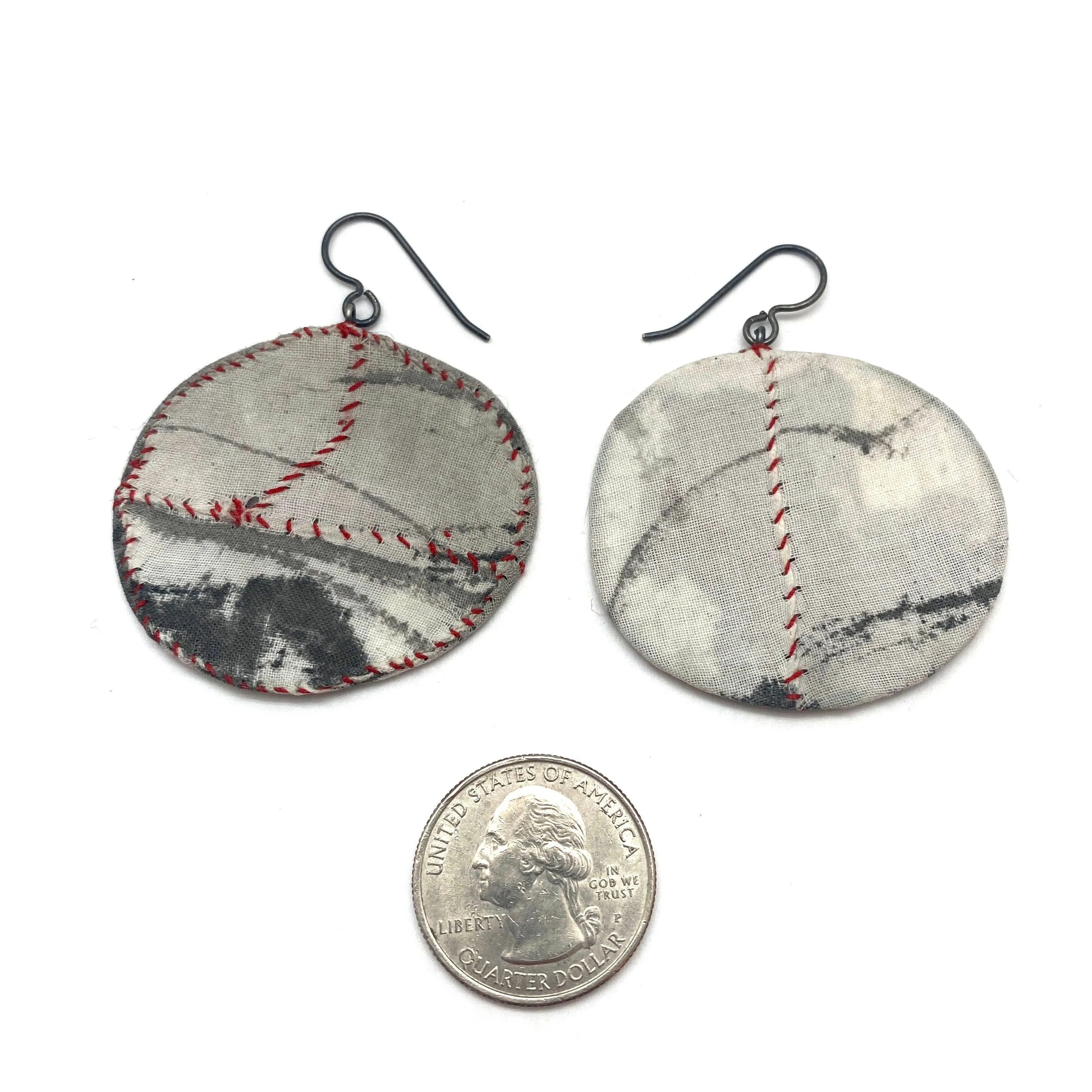 Black, White & Red Oval Earrings