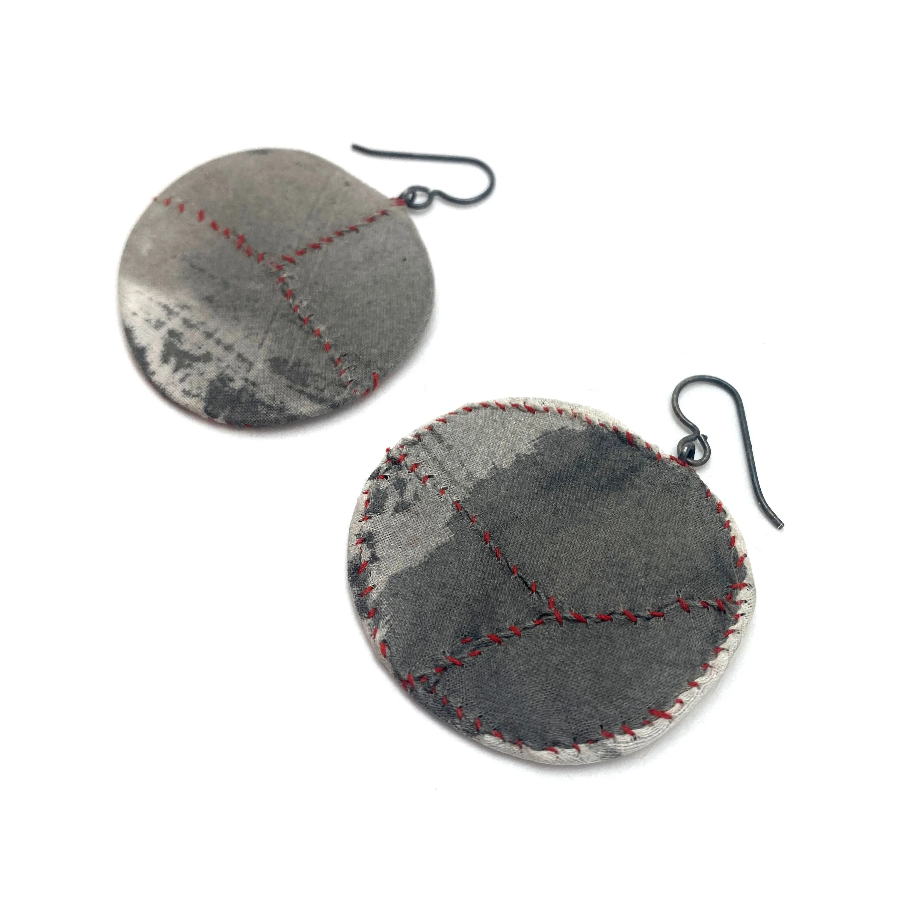 Black, White & Red Oval Earrings