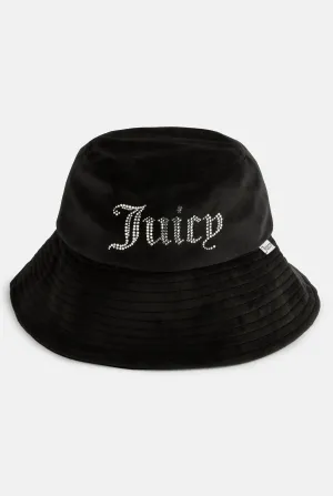 BLACK WIDE BRIM VELOUR BUCKET HAT