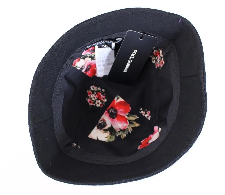 Black Wool Silk Logo Hat Cappelo