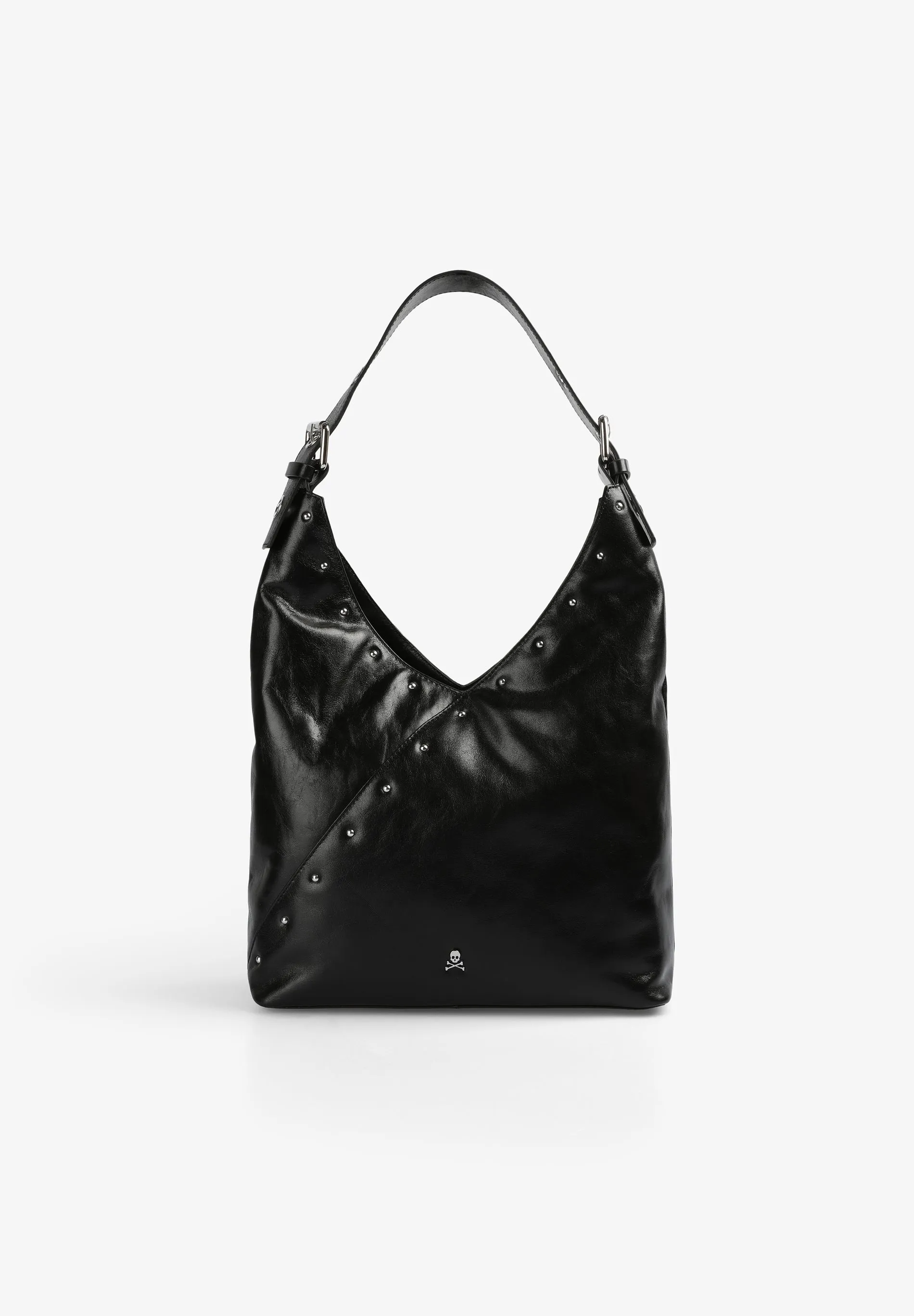 BOLSA HOBO EM PELE COM TACHAS