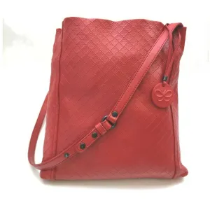 Bottega Veneta Quilted Red Leather Messenger Hobo 861217