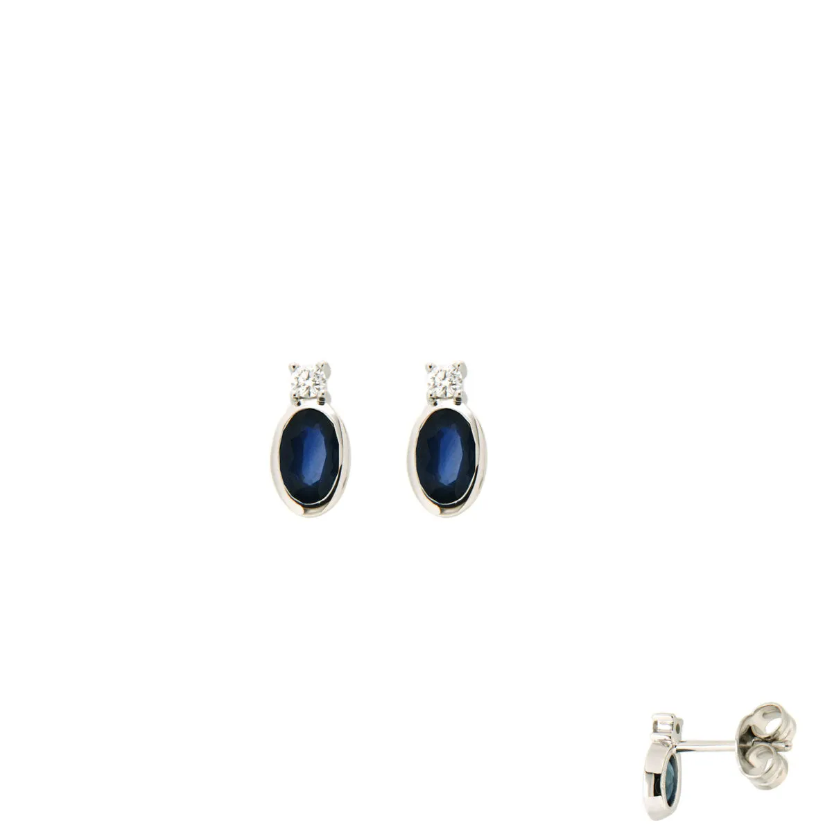 Boucles d'oreilles contre l'oreille - Or Blanc, Diamants et Saphir (055479/SA)