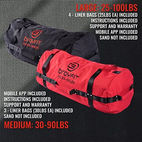 BRAYFIT Sandbags for Strength Training - Cross Training Weight Workout Equipment for Home Gym - Adjustable Fitness Gear Including Exercise Mobile App, Double Stitched Premium Strap Reinforcement