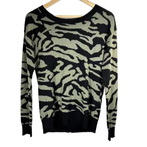 Brochu Walker Animal Print Sweater Green Black Back Zip Long Sleeve Size