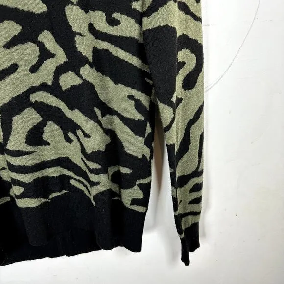 Brochu Walker Animal Print Sweater Green Black Back Zip Long Sleeve Size