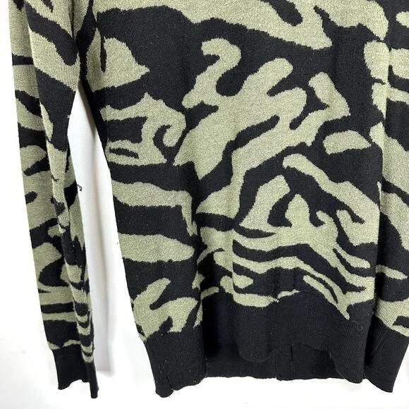 Brochu Walker Animal Print Sweater Green Black Back Zip Long Sleeve Size