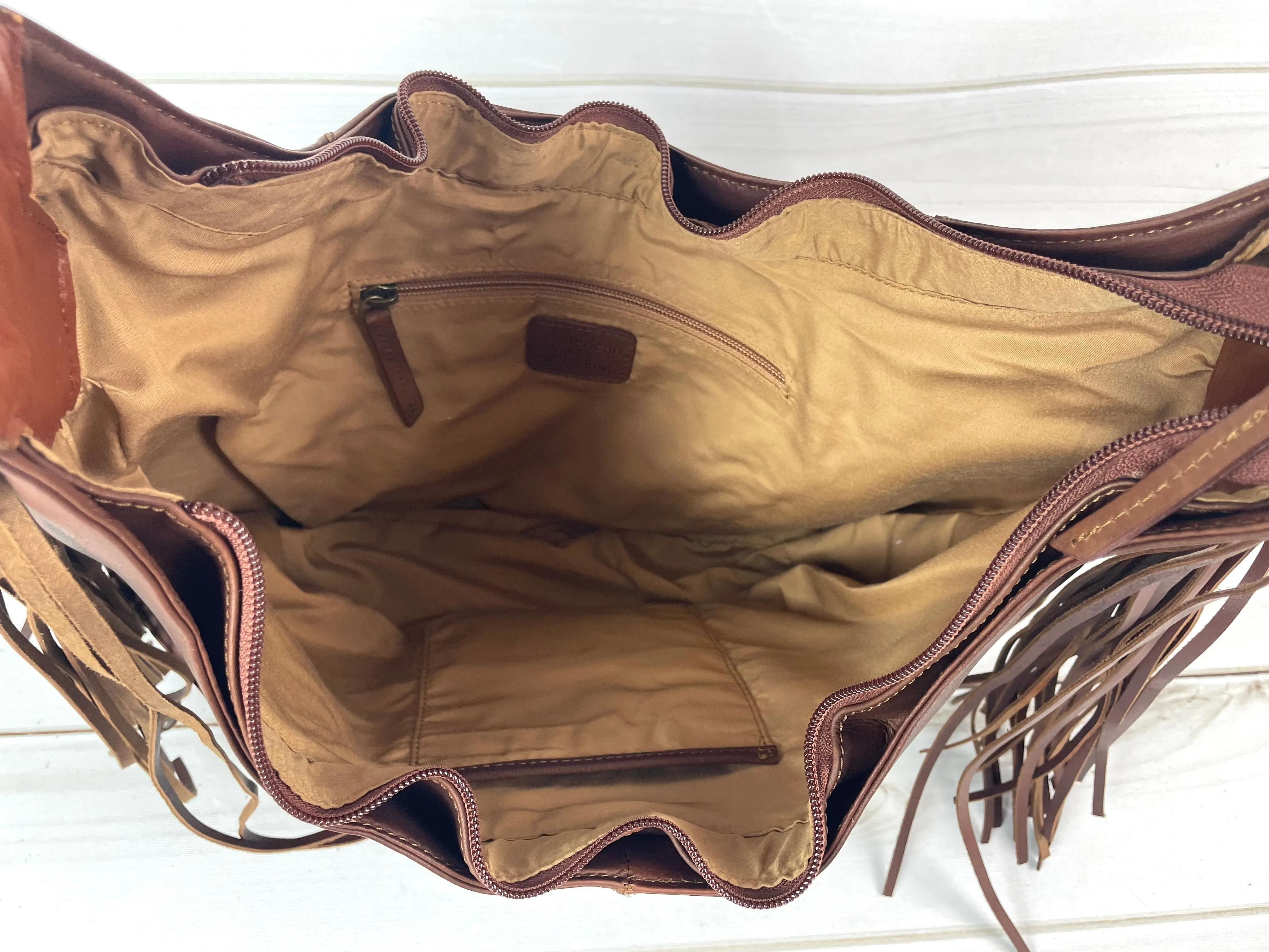 Brown and Cream Snake Pattern on Hide Hobo Fringe Handbag