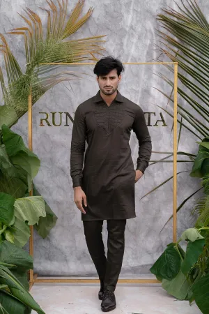Brown Grey Quilted Kurta Set