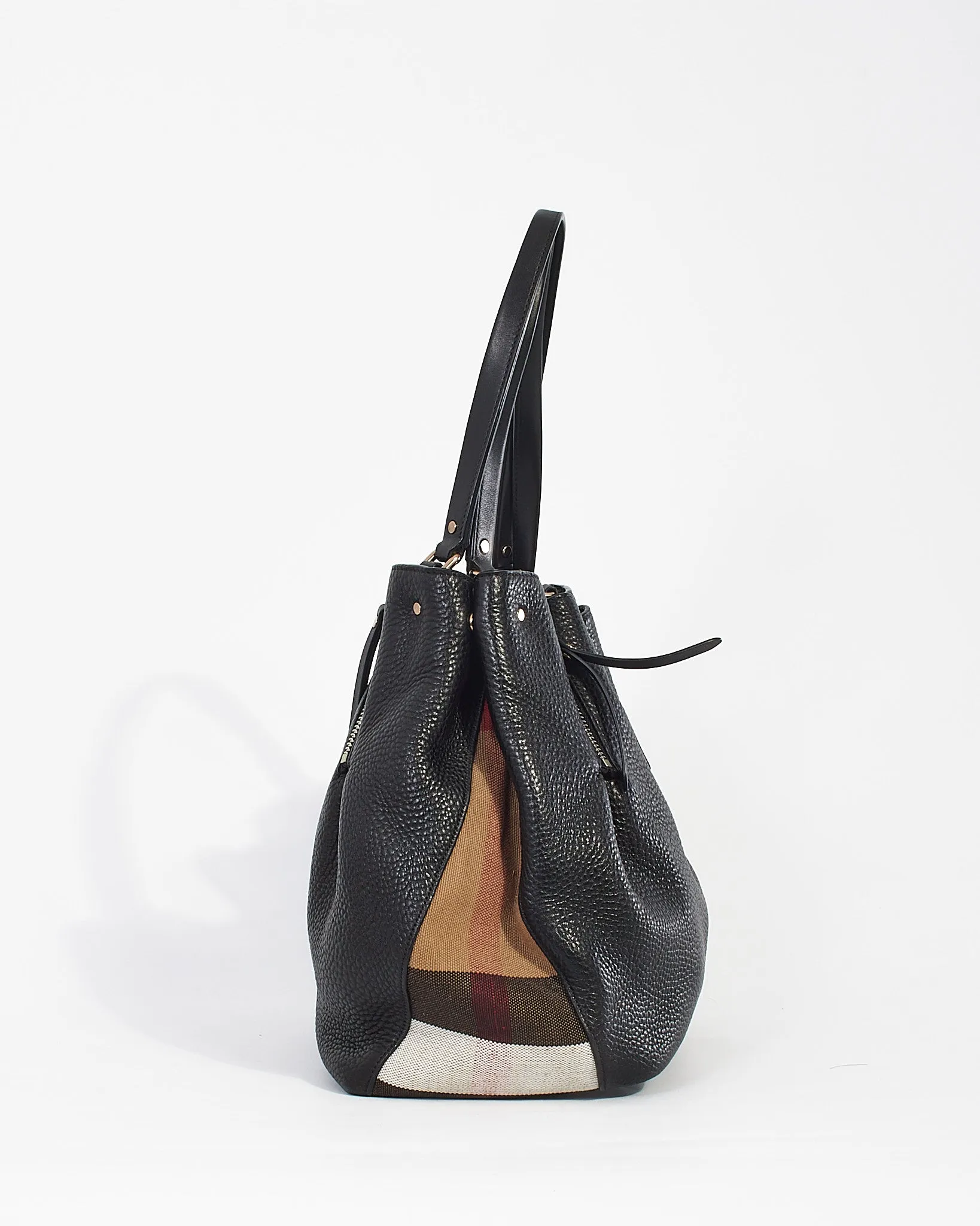 Burberry Black Leather/ Canvas Nova Check Hobo Bag
