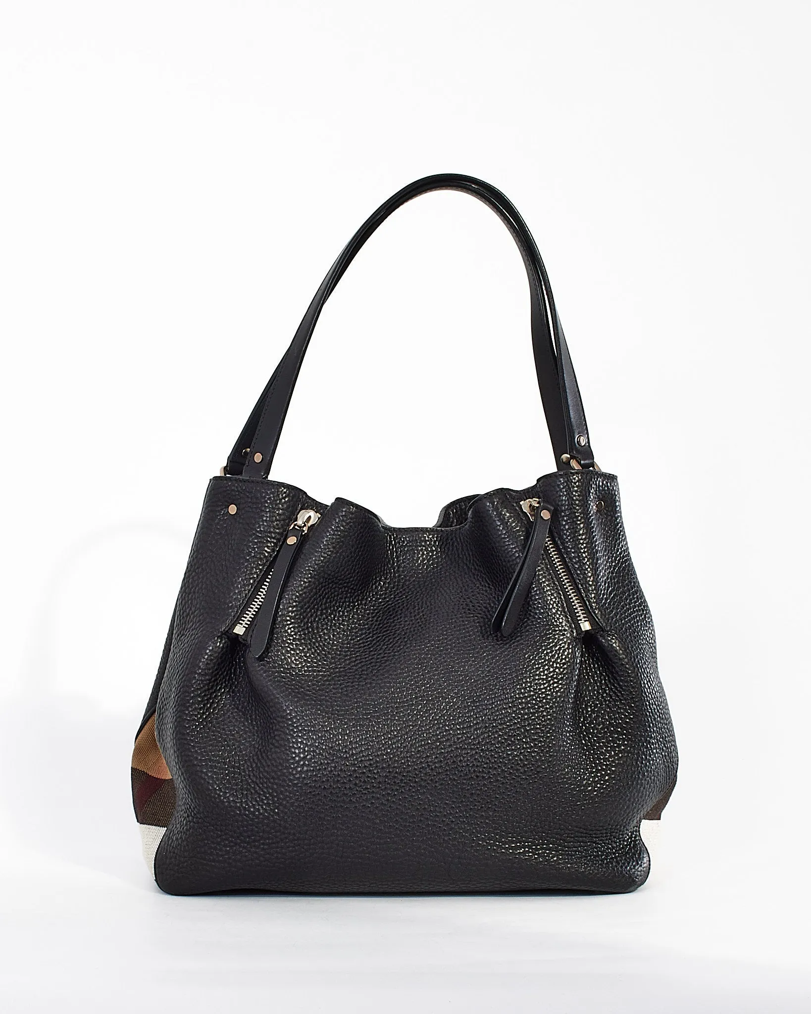 Burberry Black Leather/ Canvas Nova Check Hobo Bag