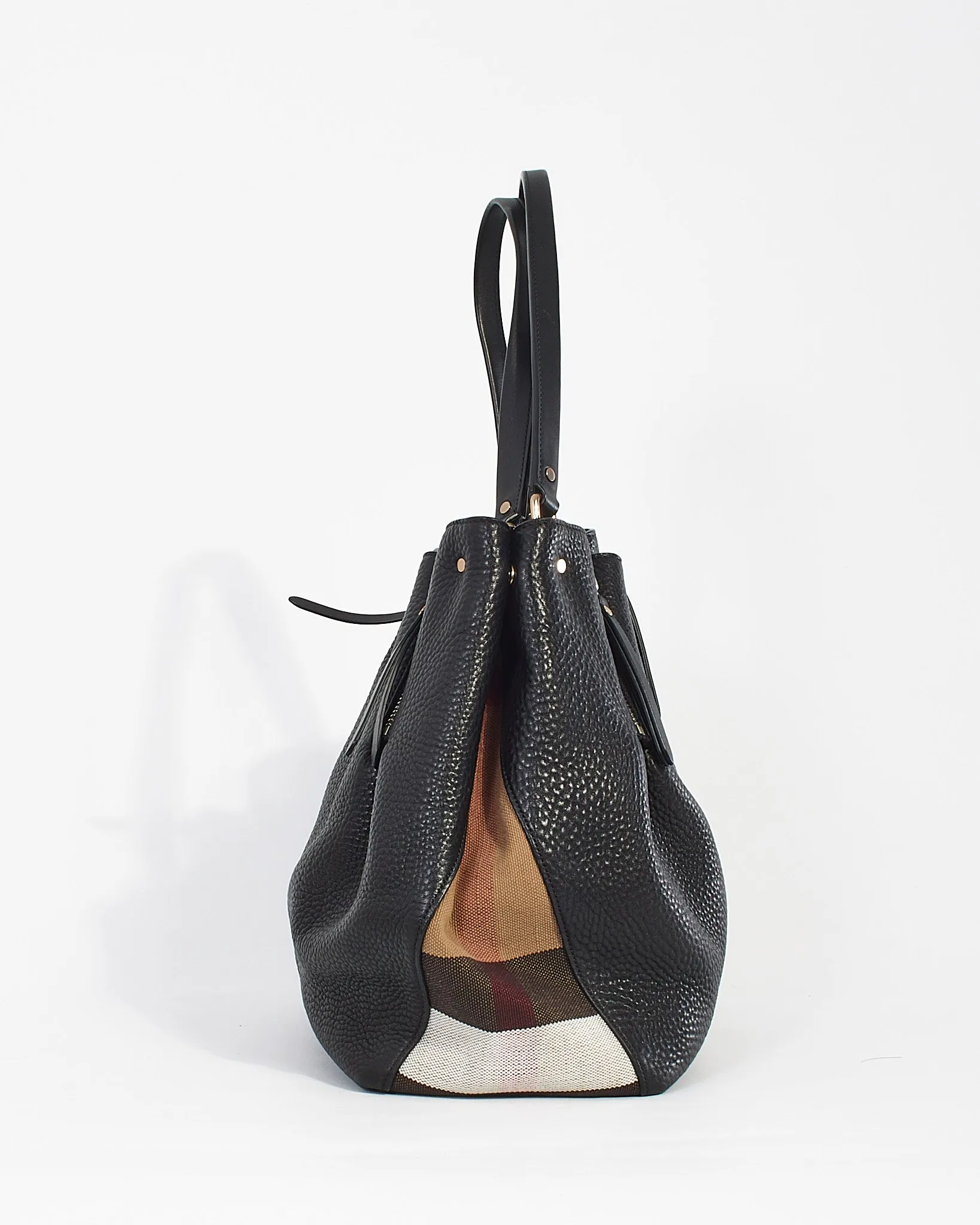 Burberry Black Leather/ Canvas Nova Check Hobo Bag
