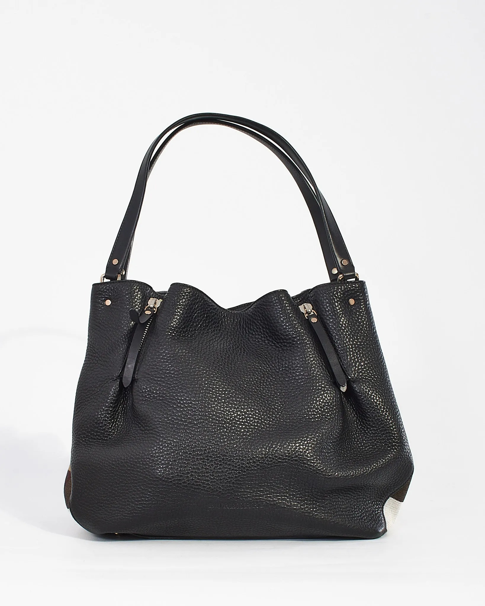 Burberry Black Leather/ Canvas Nova Check Hobo Bag