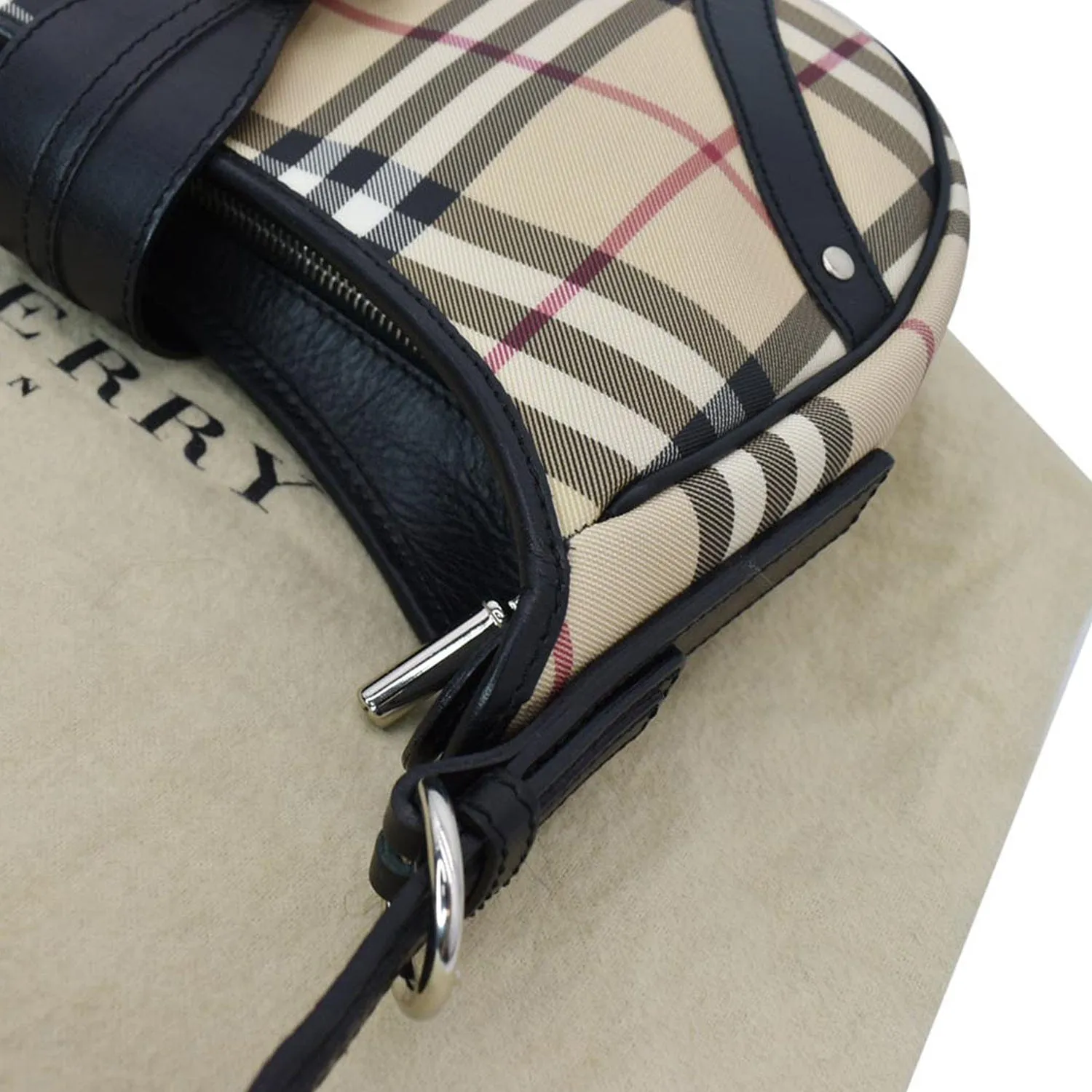 BURBERRY Buckle Small House Check Hobo Shoulder Bag Black