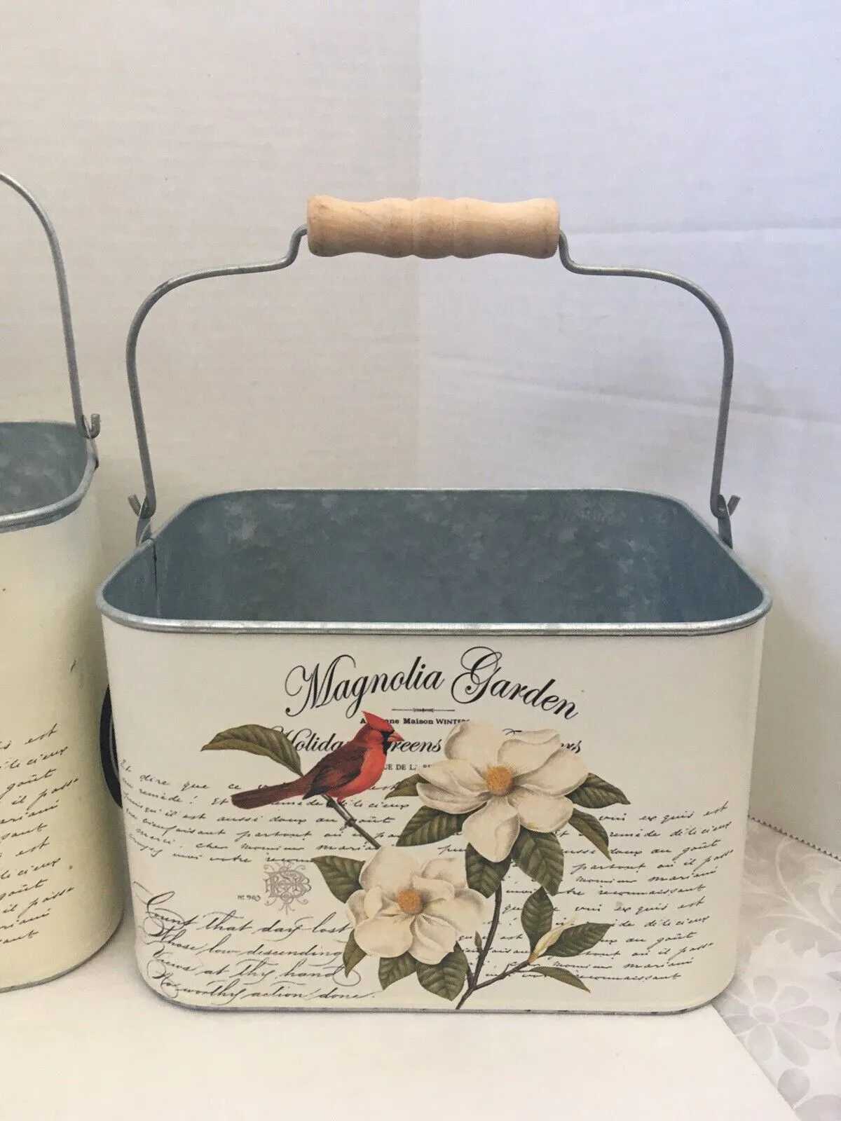 Cardinal Magnolia Garden Decorative Tins Bucket