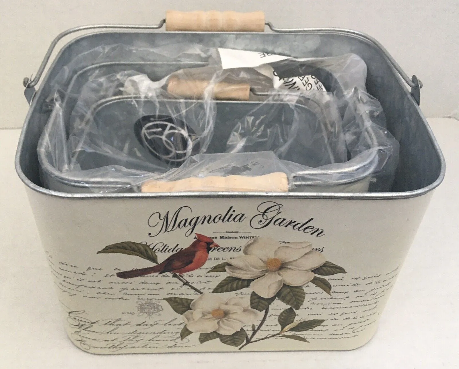 Cardinal Magnolia Garden Decorative Tins Bucket