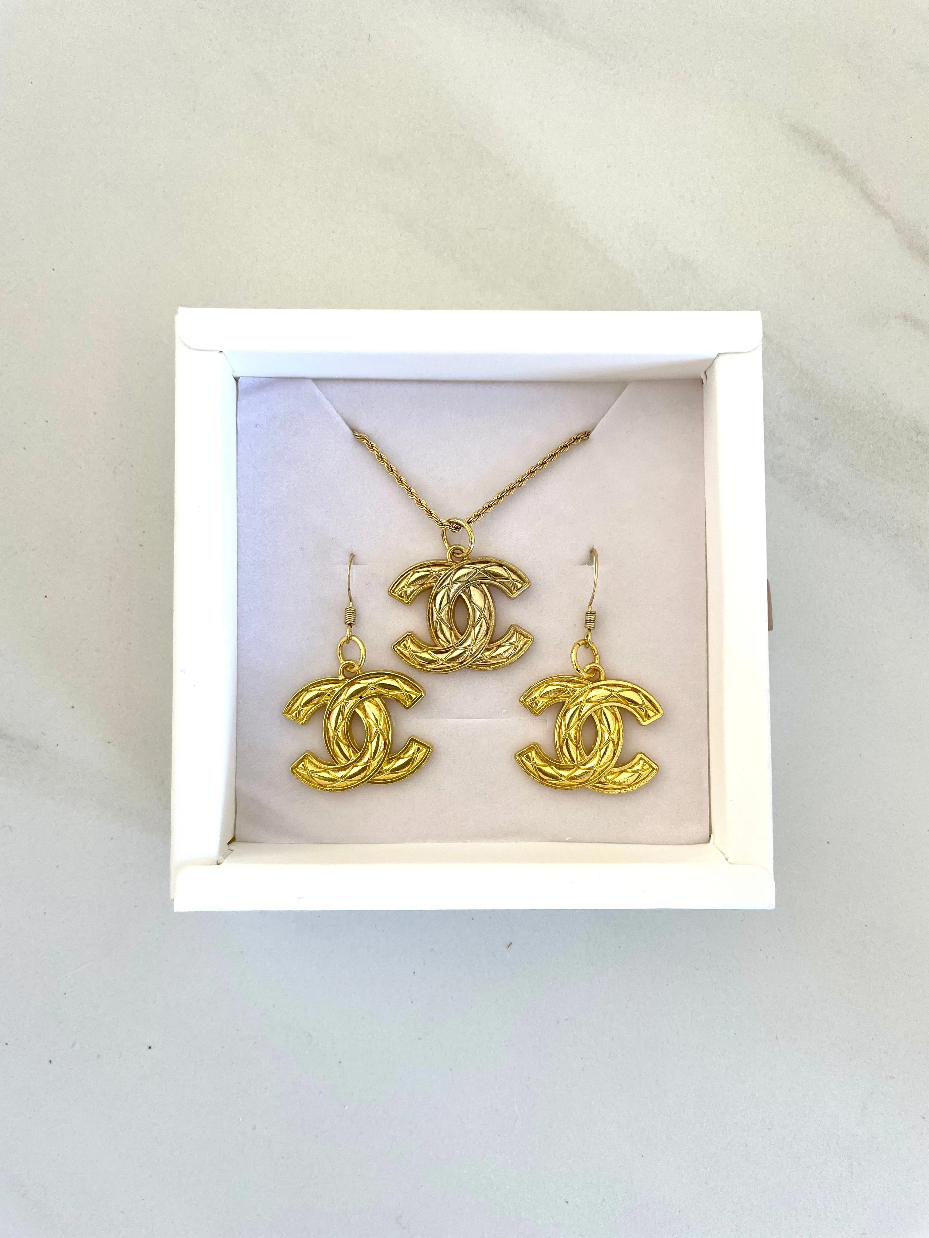 CC Quilted Logo Necklace- GOLD