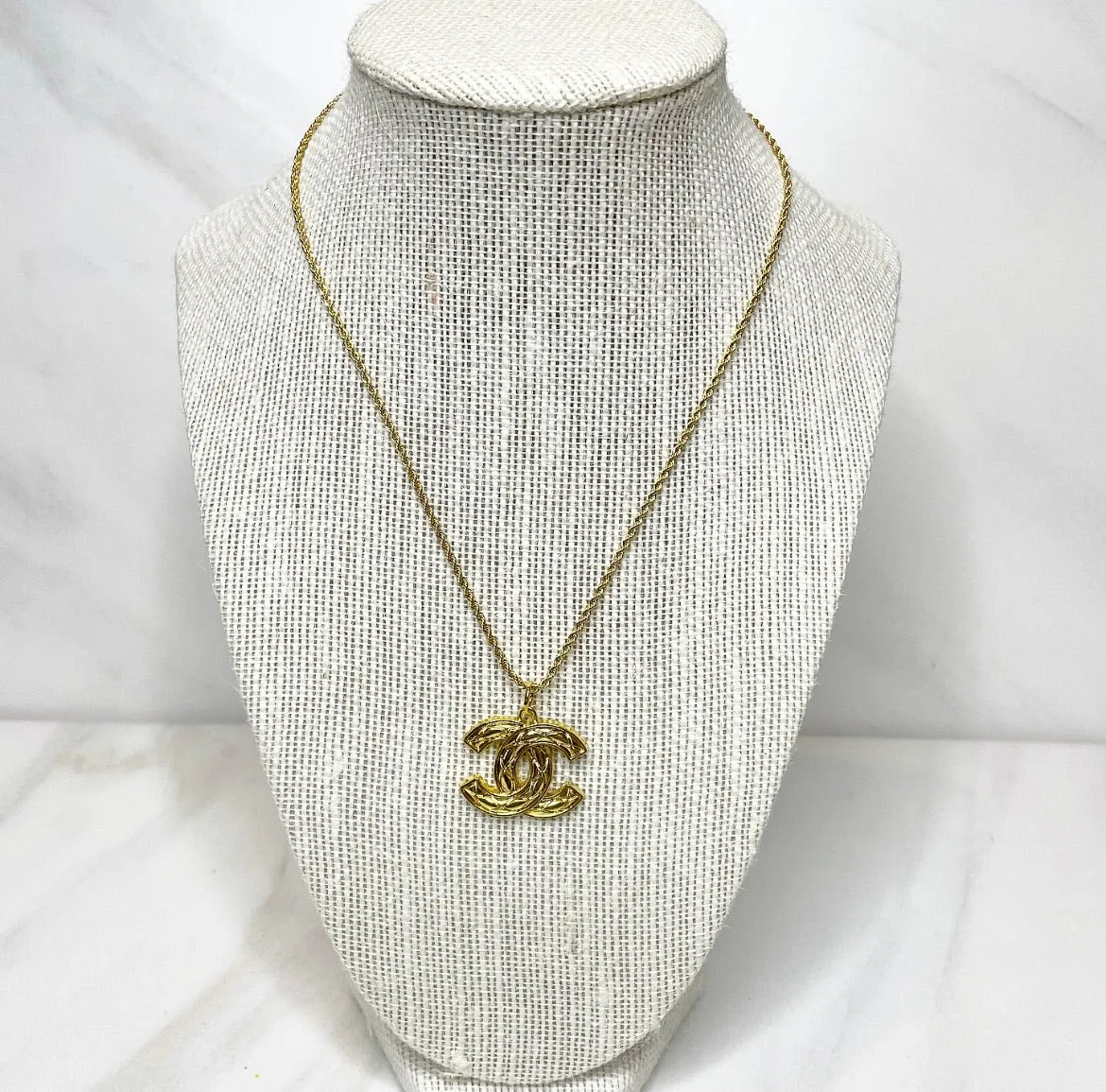 CC Quilted Logo Necklace- GOLD