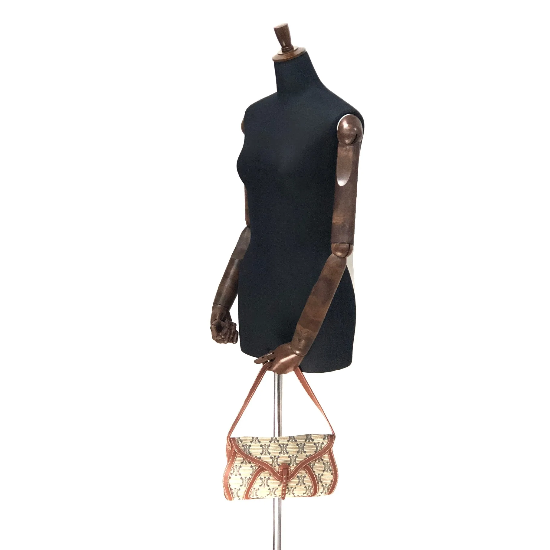 CELINE Triomphe pattern Hobobag Handbag Beige Vintage Old CELINE gctpmy
