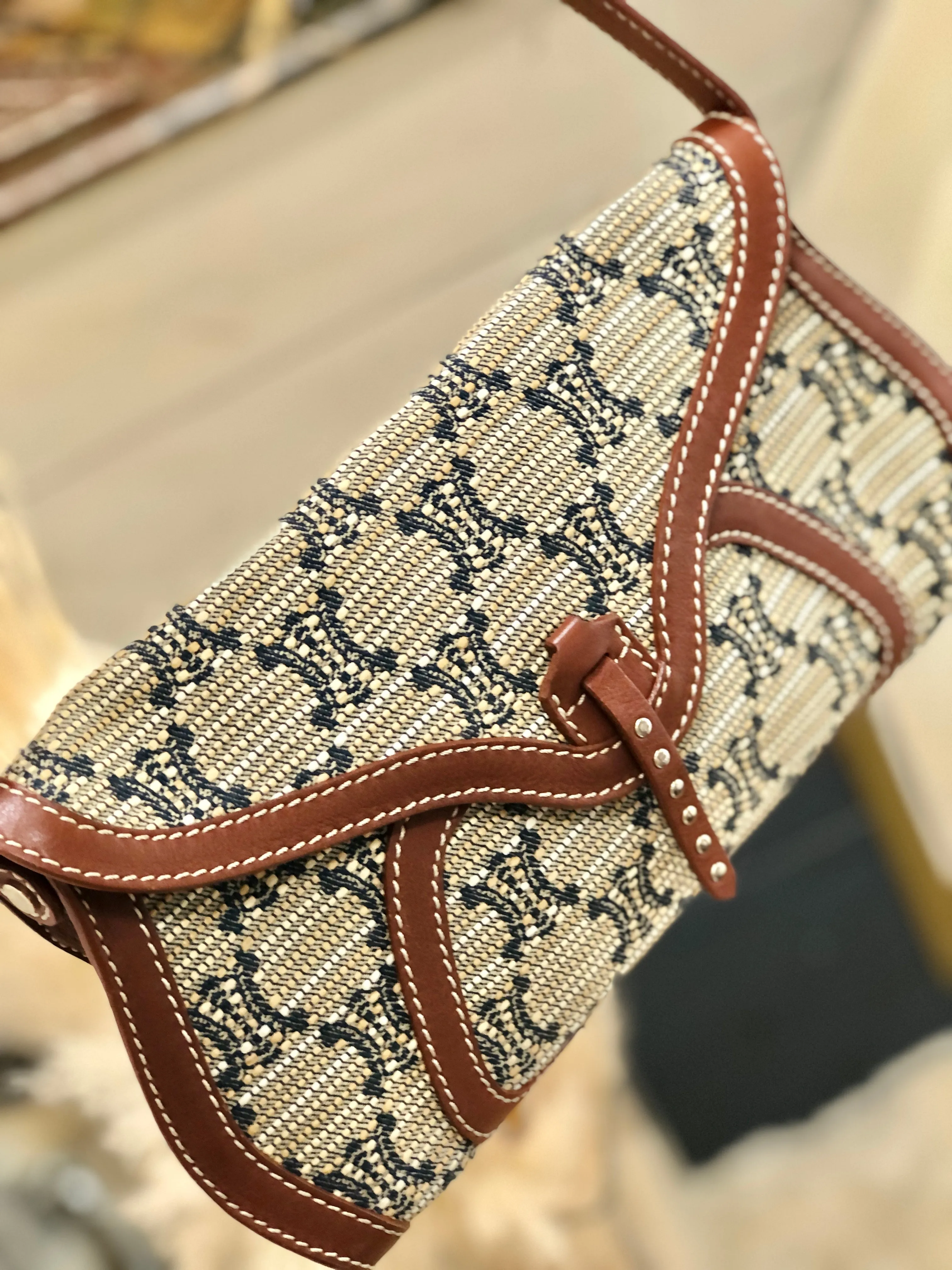 CELINE Triomphe pattern Hobobag Handbag Beige Vintage Old CELINE gctpmy