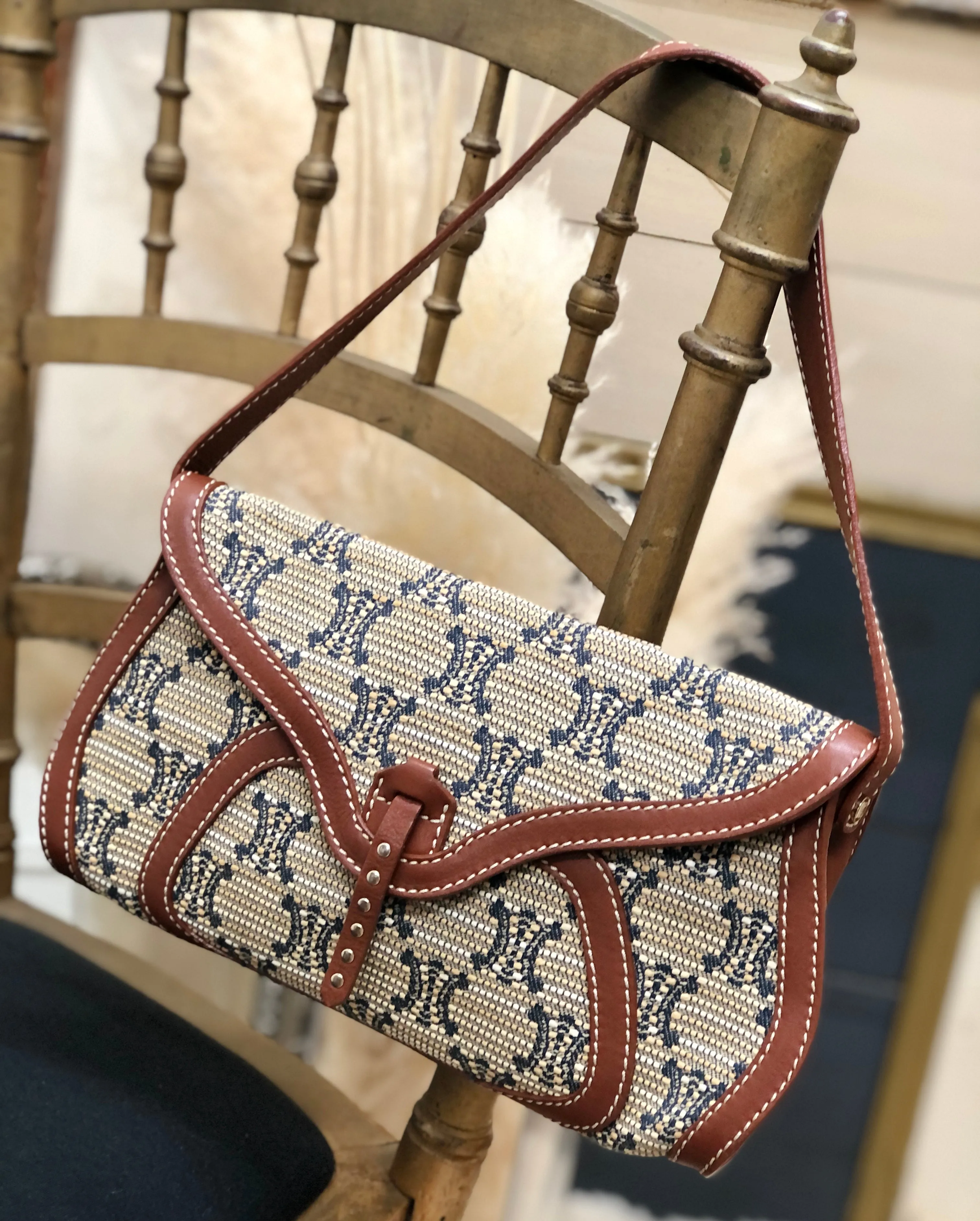 CELINE Triomphe pattern Hobobag Handbag Beige Vintage Old CELINE gctpmy