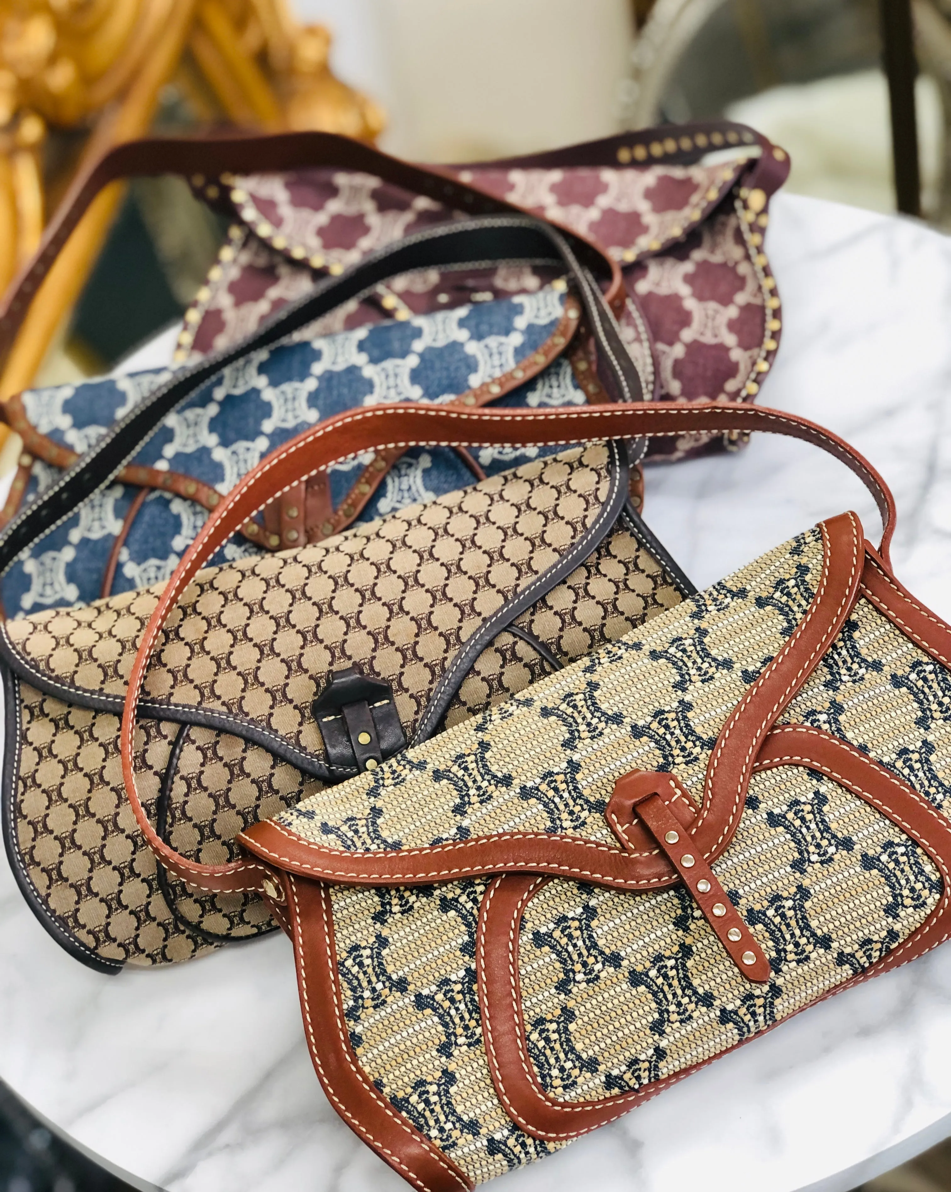 CELINE Triomphe pattern Hobobag Handbag Beige Vintage Old CELINE gctpmy