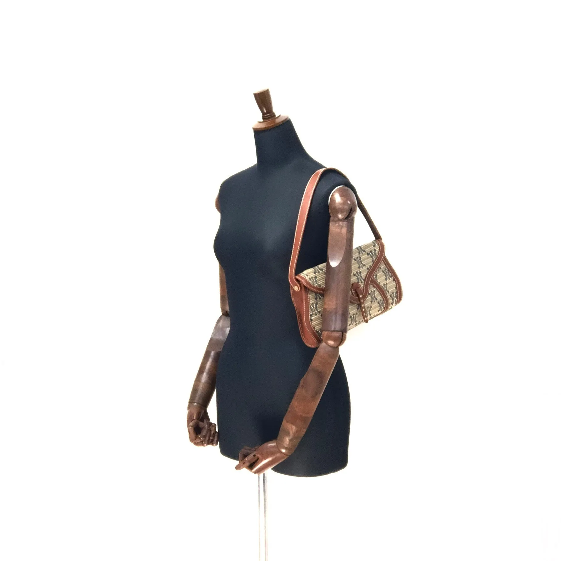 CELINE Triomphe pattern Hobobag Handbag Beige Vintage Old CELINE gctpmy