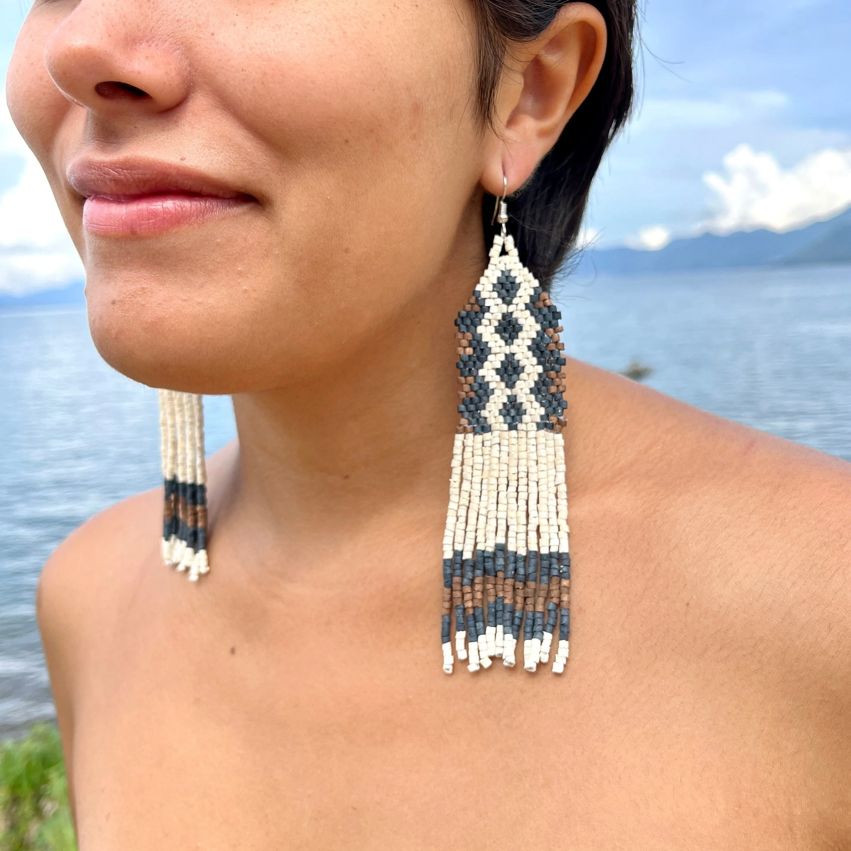 Ceramic Beaded Earrings with Woven Details