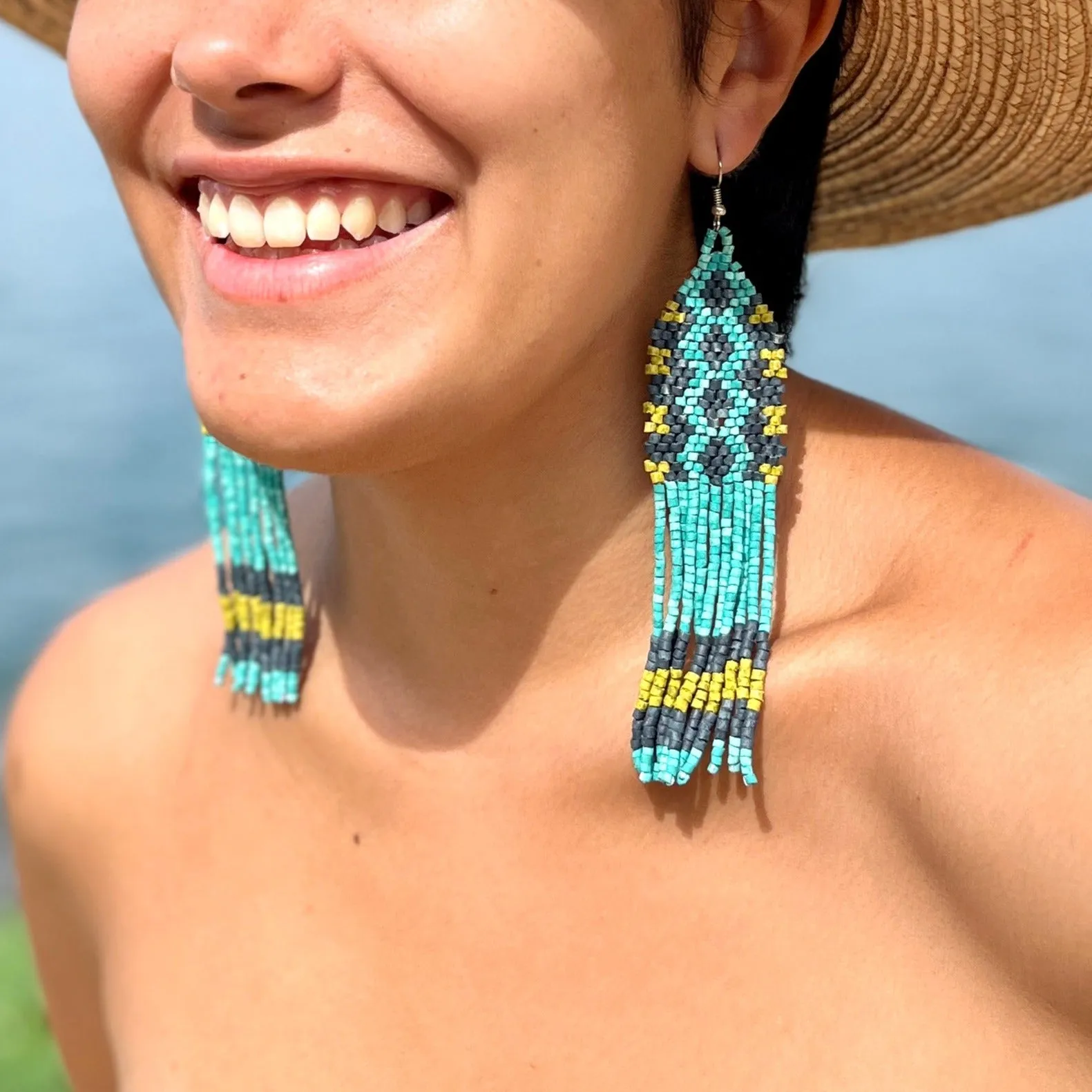 Ceramic Beaded Earrings with Woven Details
