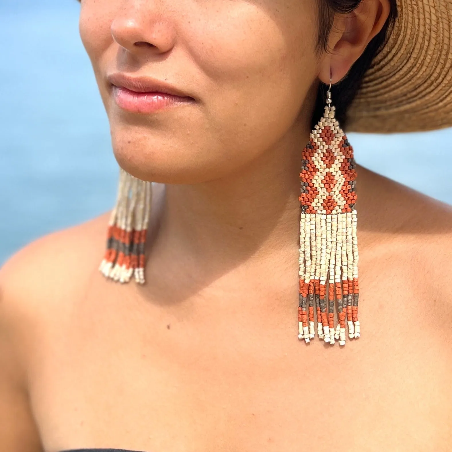 Ceramic Beaded Earrings with Woven Details