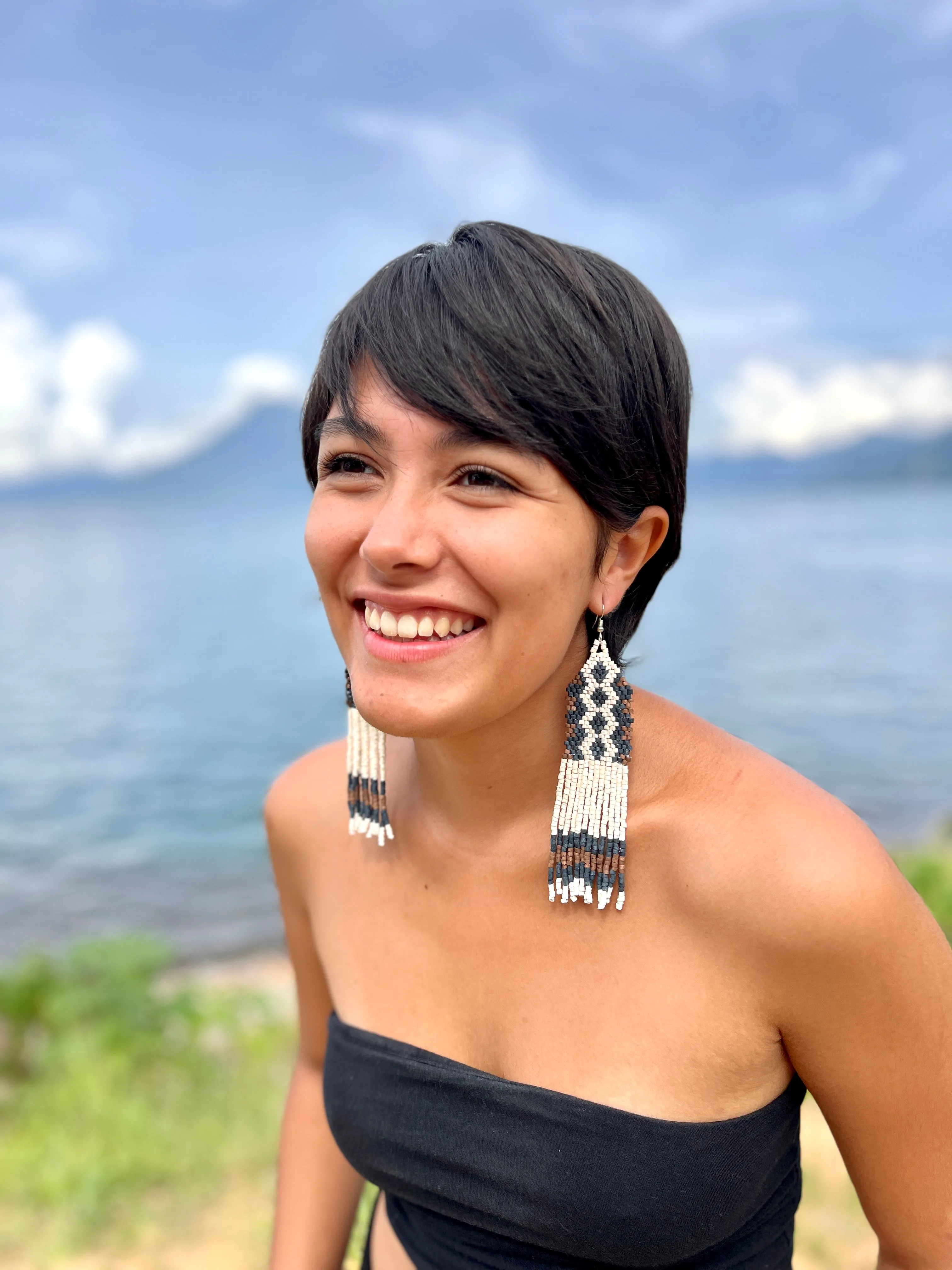 Ceramic Beaded Earrings with Woven Details