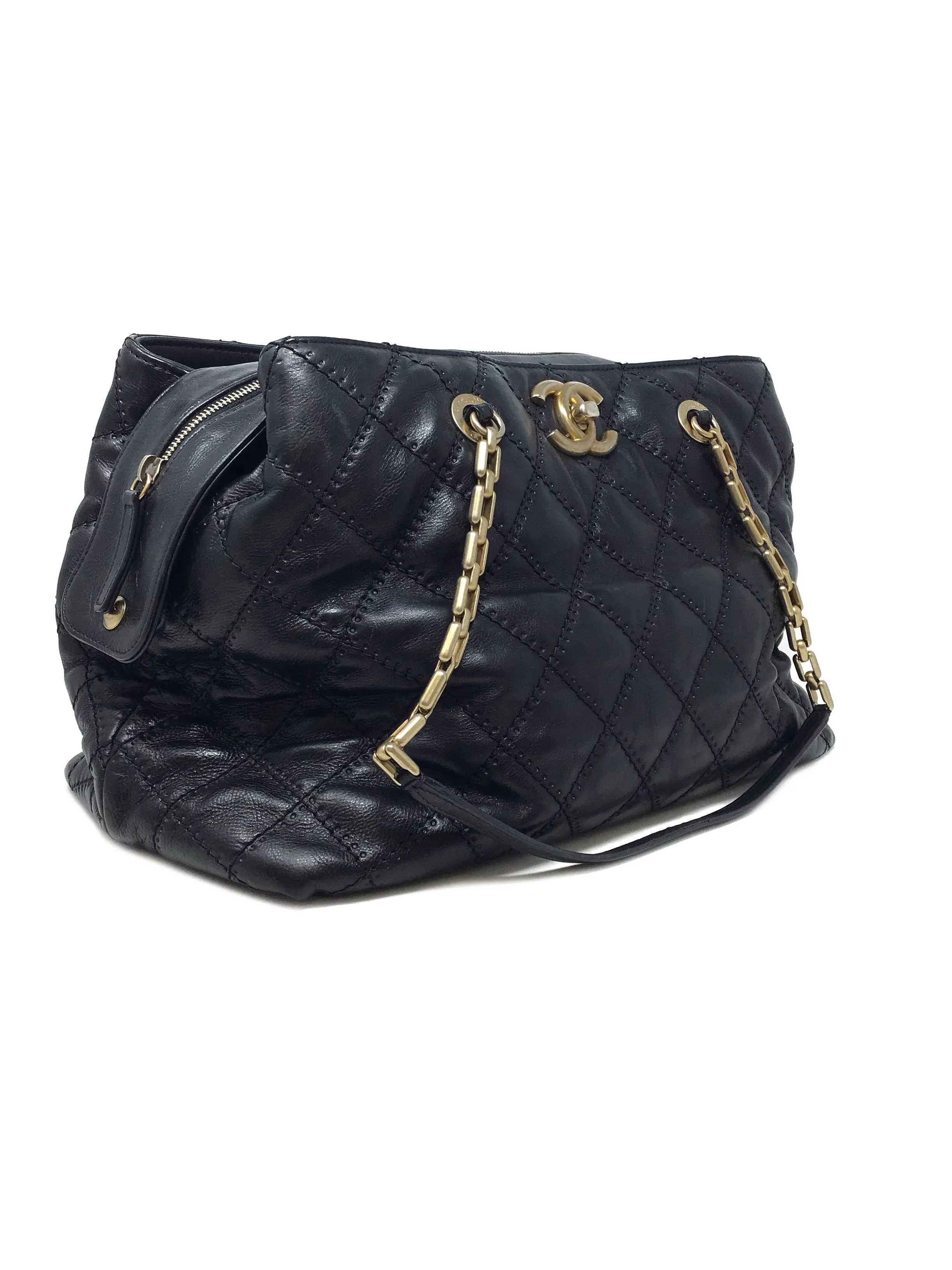 Chanel Black/Gold '11 'Retro Chain' Stitched/Perforated Quilted Calfskin Satchel