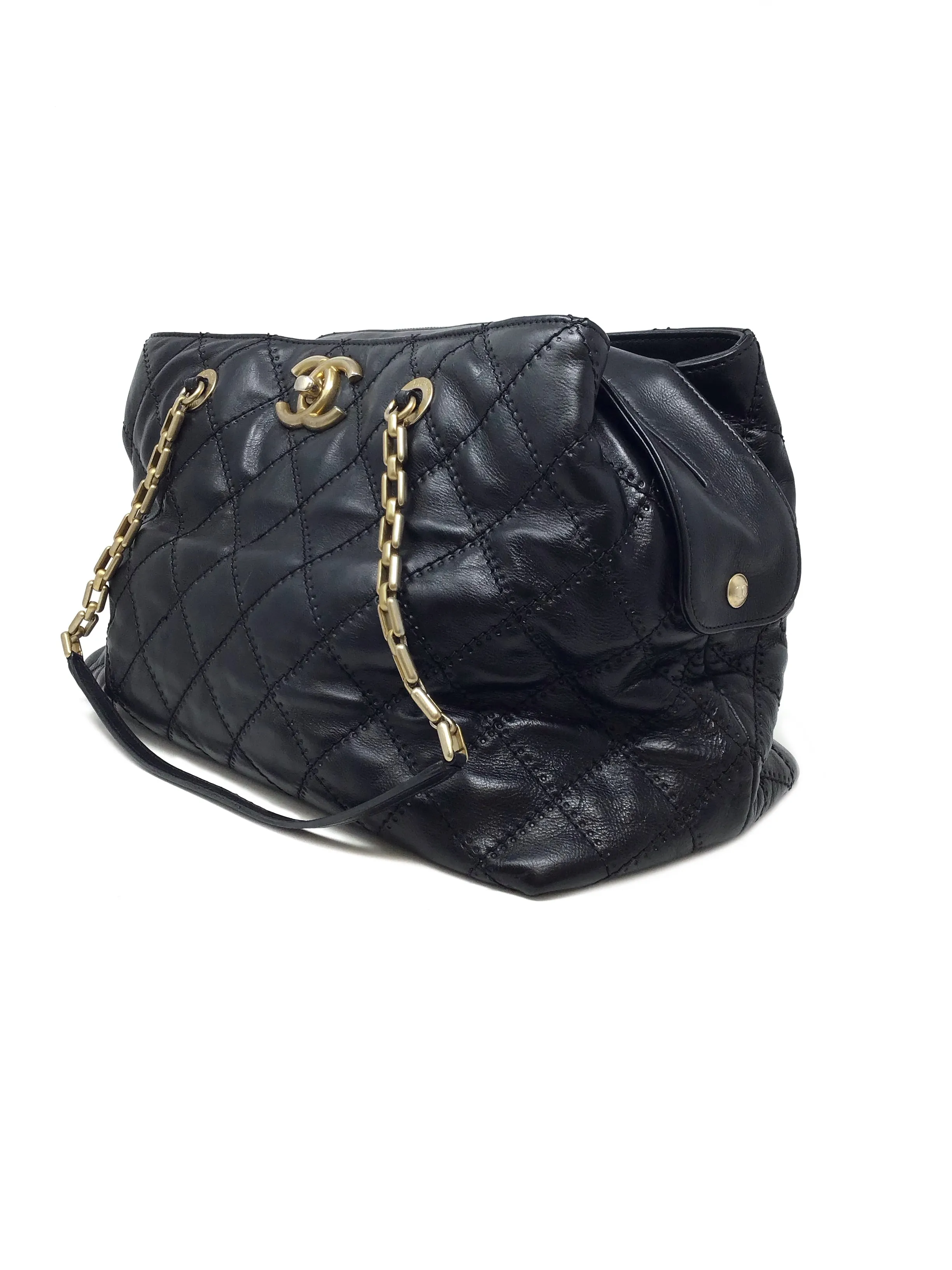 Chanel Black/Gold '11 'Retro Chain' Stitched/Perforated Quilted Calfskin Satchel