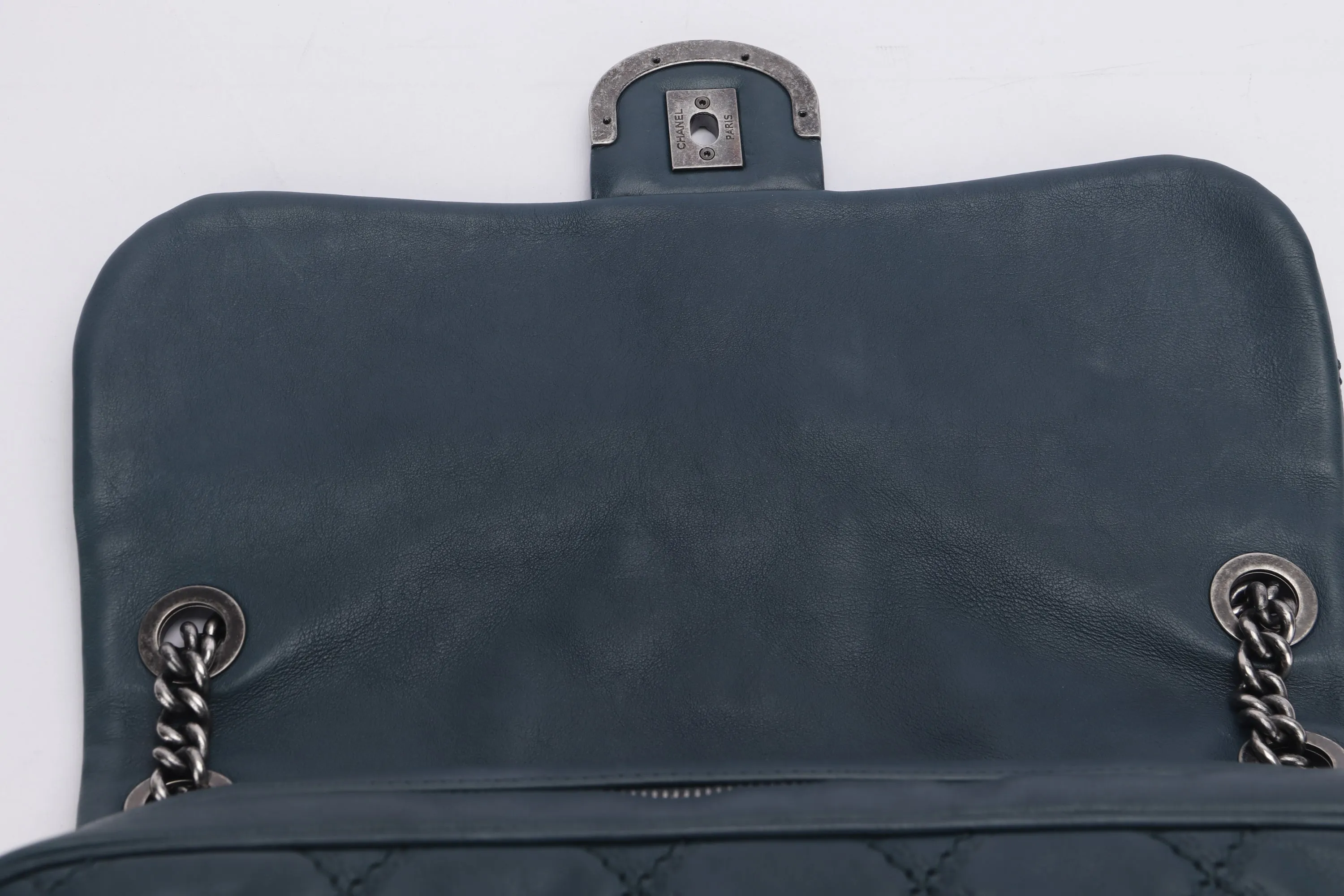 CHANEL COCO SPORRAN FLAP (1818xxxx) JUMBO DARK GREEN QUILTED CALFSKIN RUTHENLUM HARDWARE, WITH DUST COVER & BOX, NO CARD