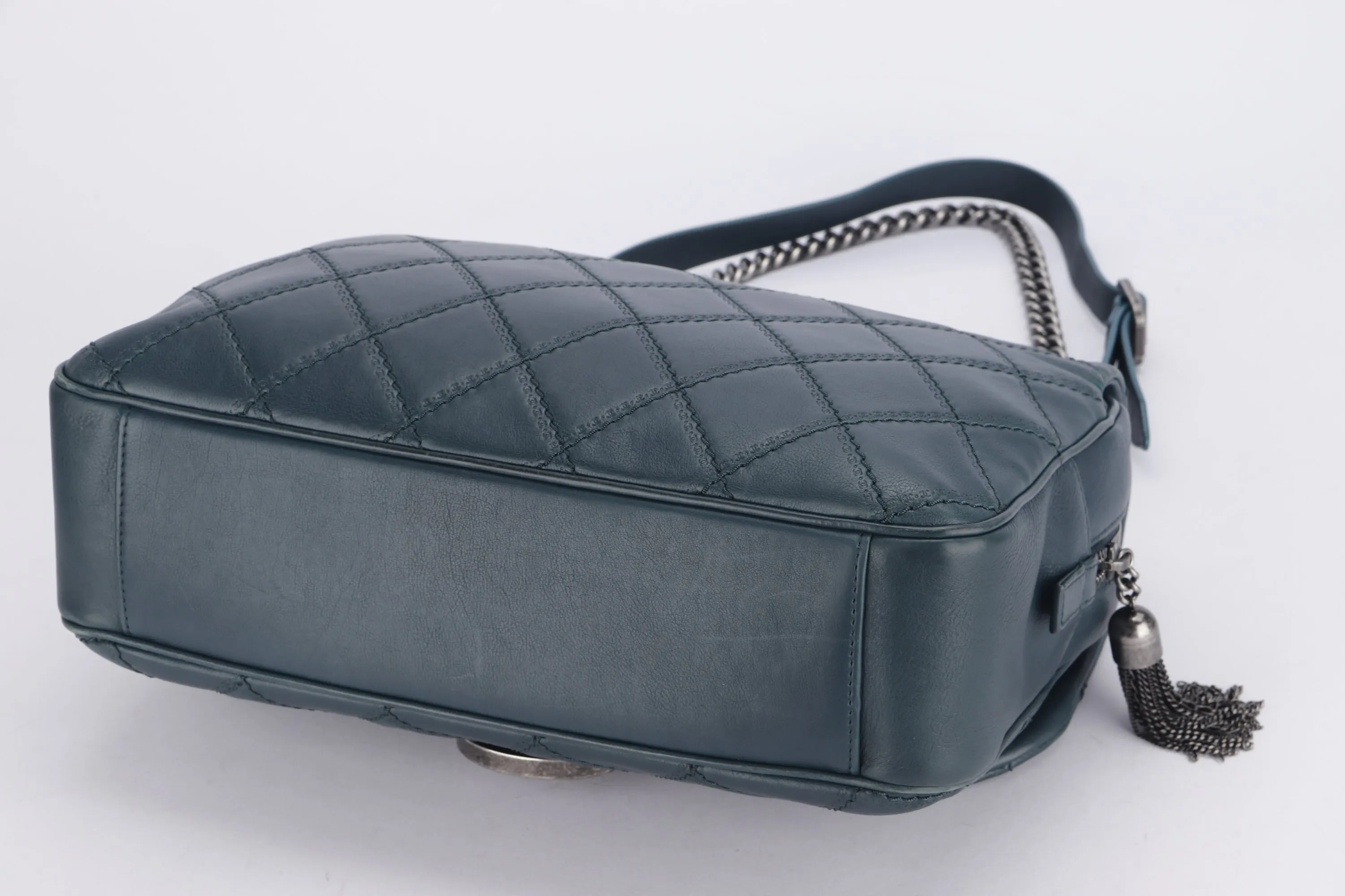 CHANEL COCO SPORRAN FLAP (1818xxxx) JUMBO DARK GREEN QUILTED CALFSKIN RUTHENLUM HARDWARE, WITH DUST COVER & BOX, NO CARD