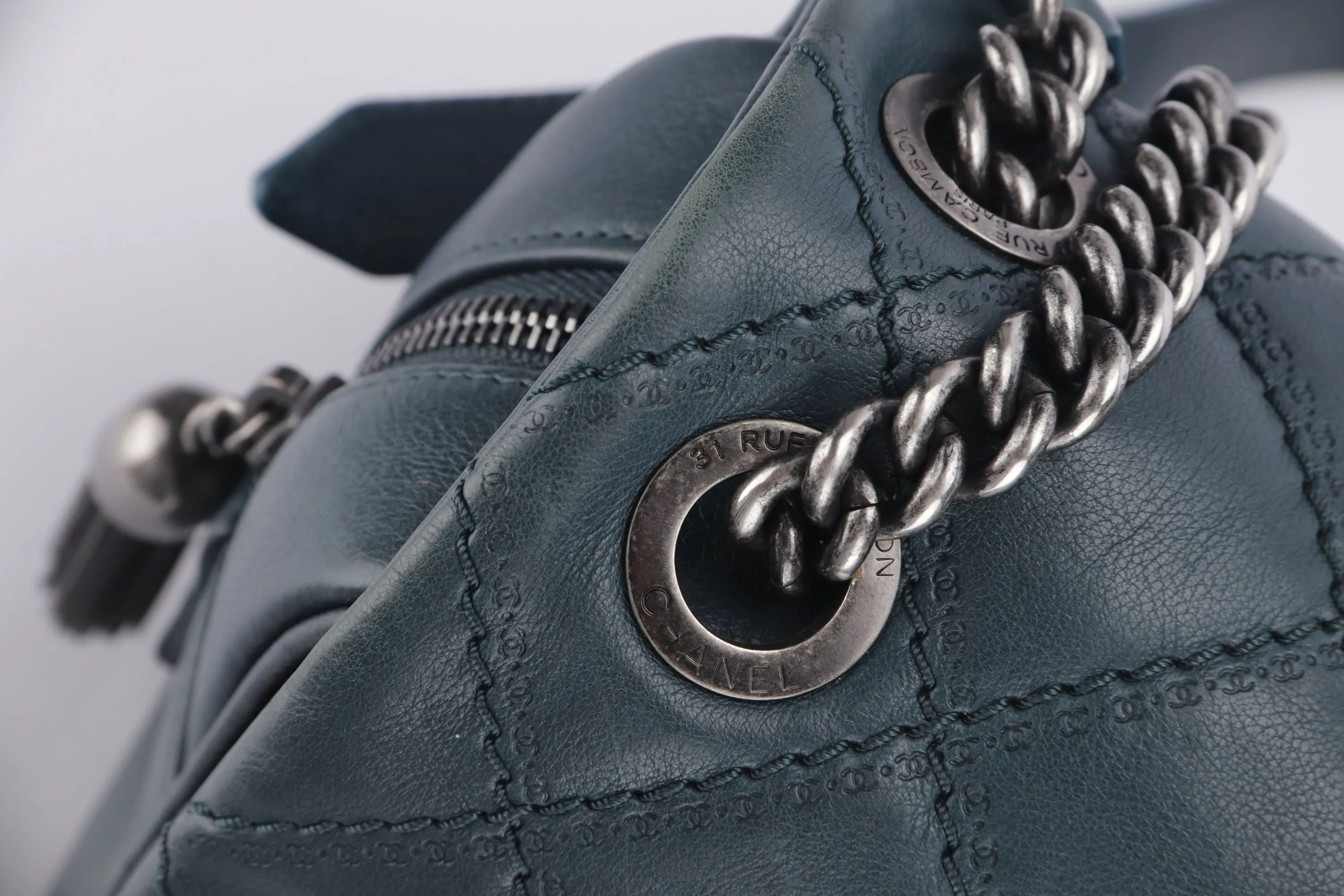 CHANEL COCO SPORRAN FLAP (1818xxxx) JUMBO DARK GREEN QUILTED CALFSKIN RUTHENLUM HARDWARE, WITH DUST COVER & BOX, NO CARD