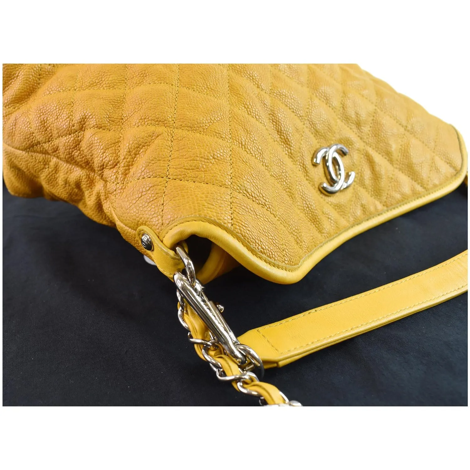 CHANEL French Riviera Quilted Caviar Leather Hobo Bag Yellow
