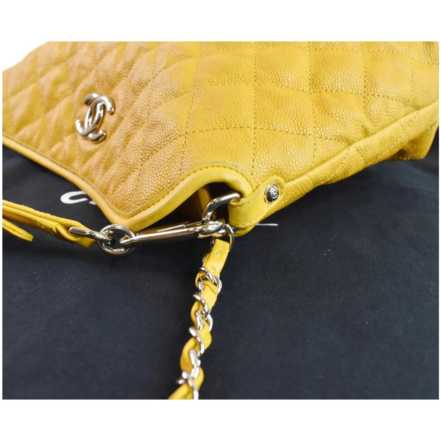 CHANEL French Riviera Quilted Caviar Leather Hobo Bag Yellow